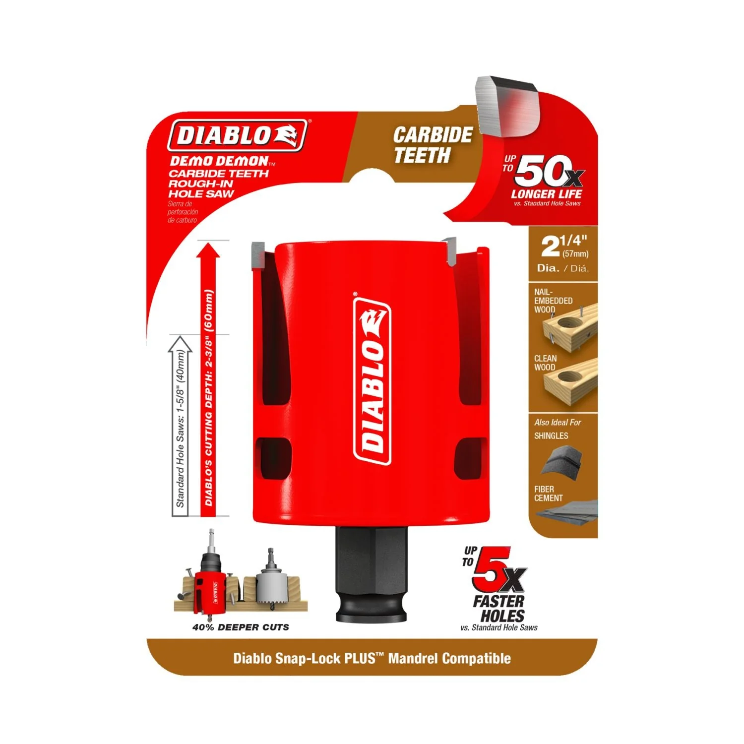 Diablo DHS2250CTR 2-1/4 in. Demo Demon Carbide Teeth Rough-In Hole Saw - Image 2