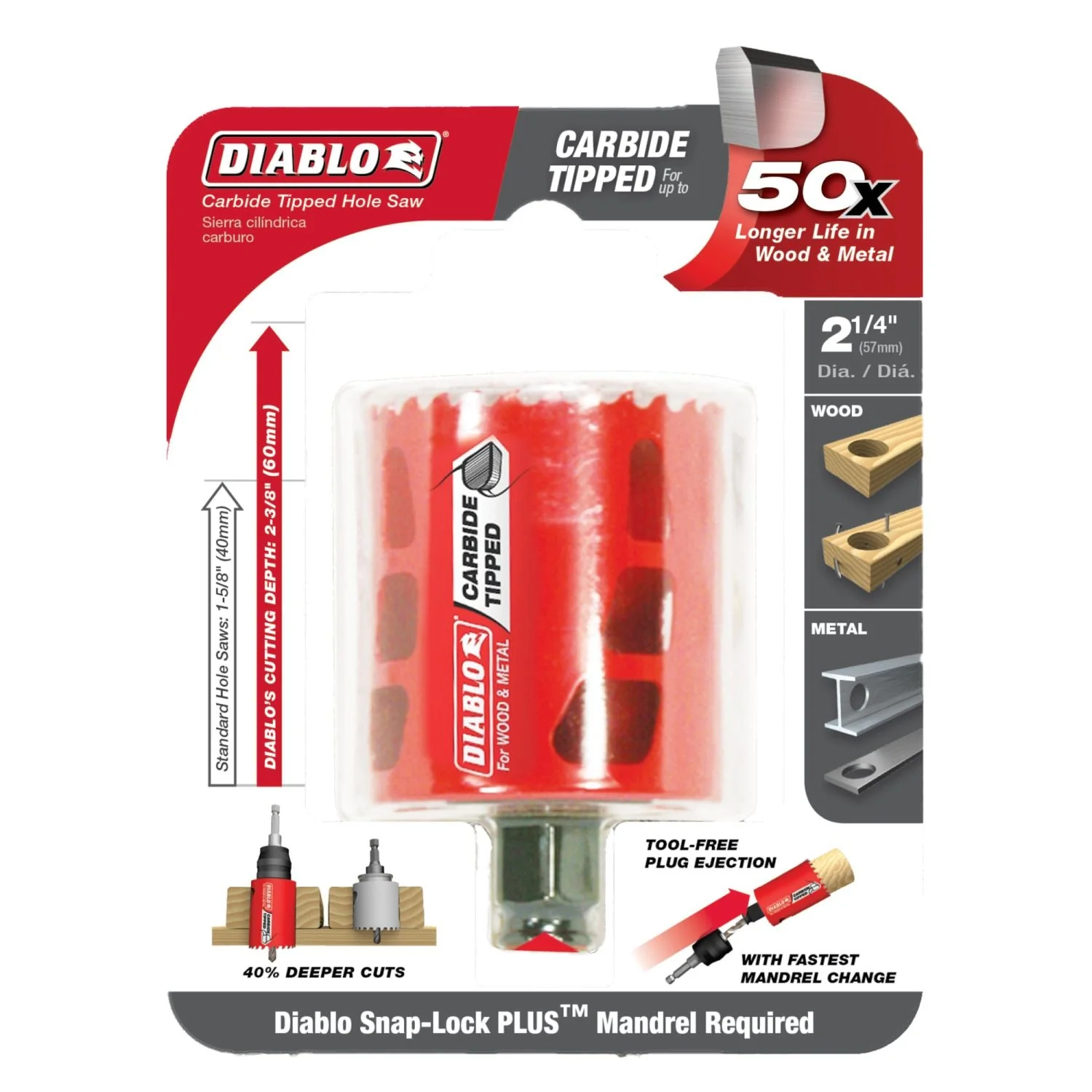 Diablo DHS2250CT 2-1/4 Inch Carbide-Tipped Wood & Metal Holesaw - Image 1