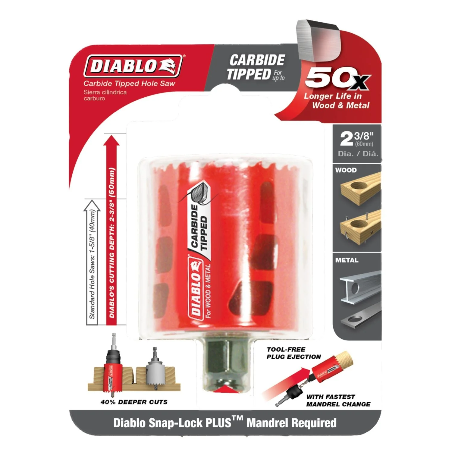 Diablo DHS2375CT 2-3/8 Inch Carbide-Tipped Wood & Metal Holesaw - Image 1