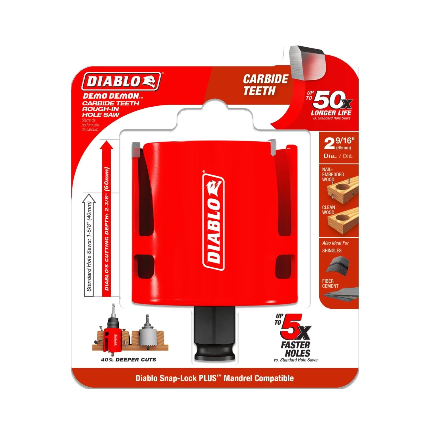 Diablo DHS2563CTR 2-9/16 in. Demo Demon Carbide Teeth Rough-In Hole Saw - Image 2