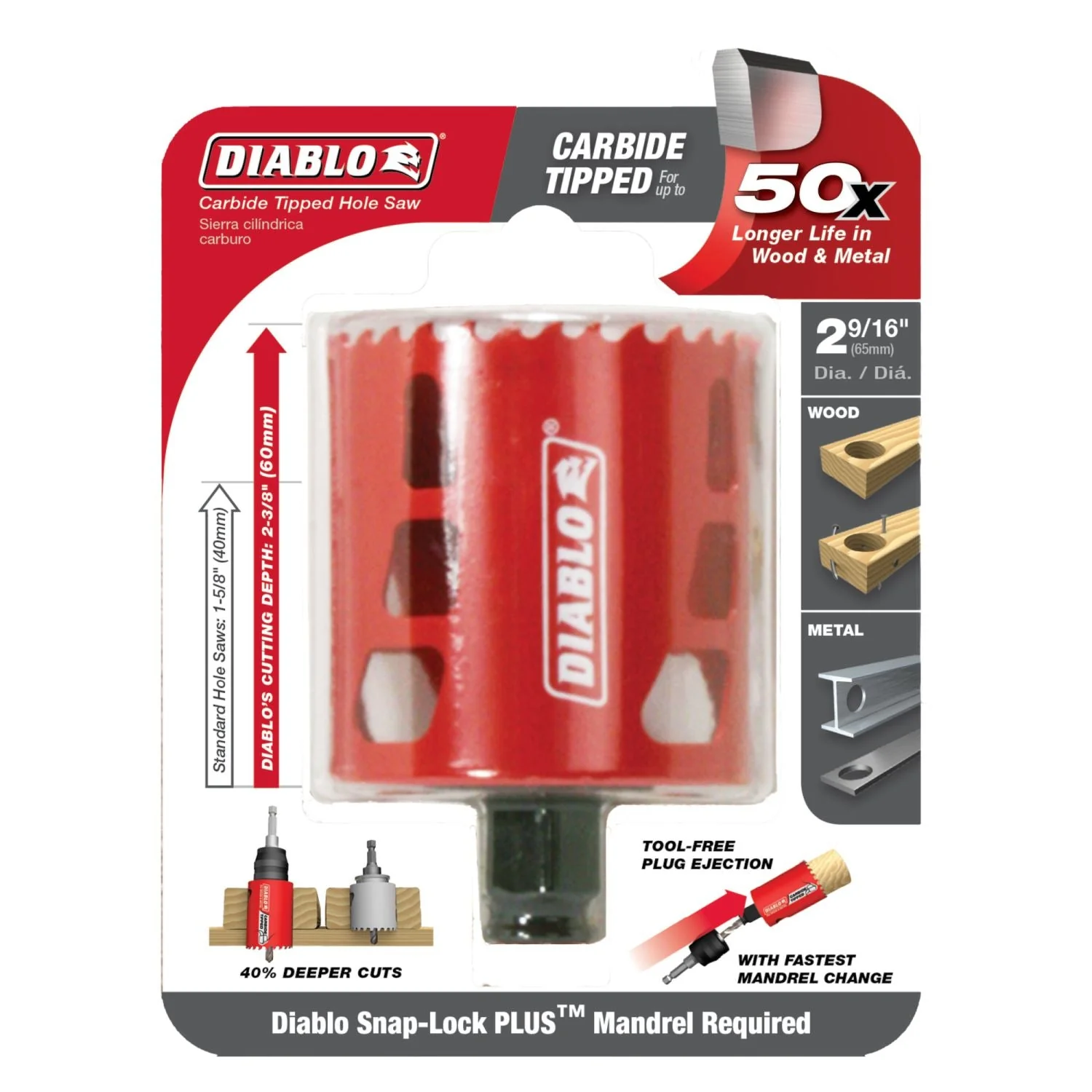 Diablo DHS2563CT 2-9/16 Inch Carbide-Tipped Wood & Metal Holesaw - Image 1