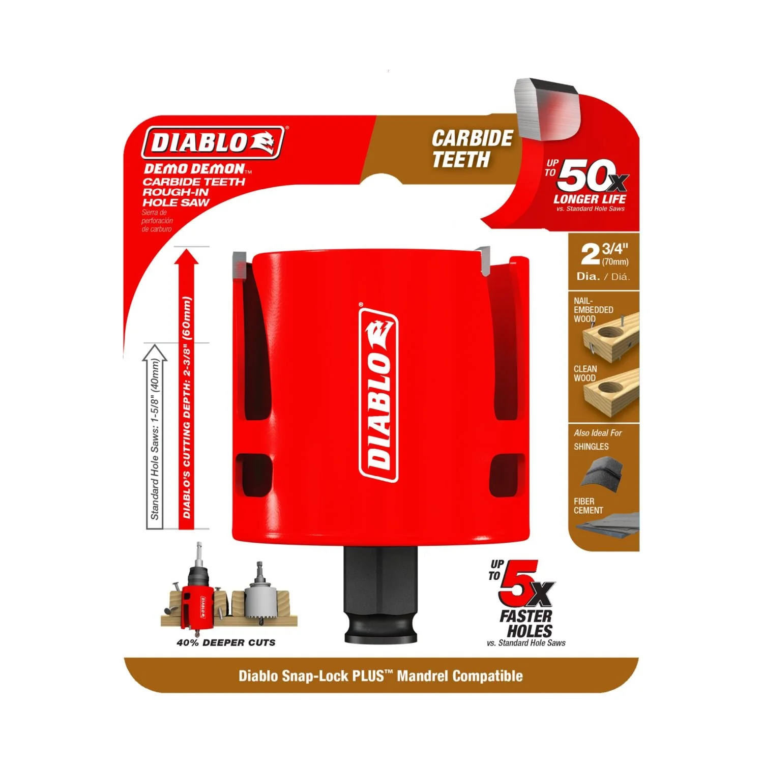 Diablo DHS2750CTR 2-3/4 in. Demo Demon Carbide Teeth Rough-In Hole Saw - Image 2