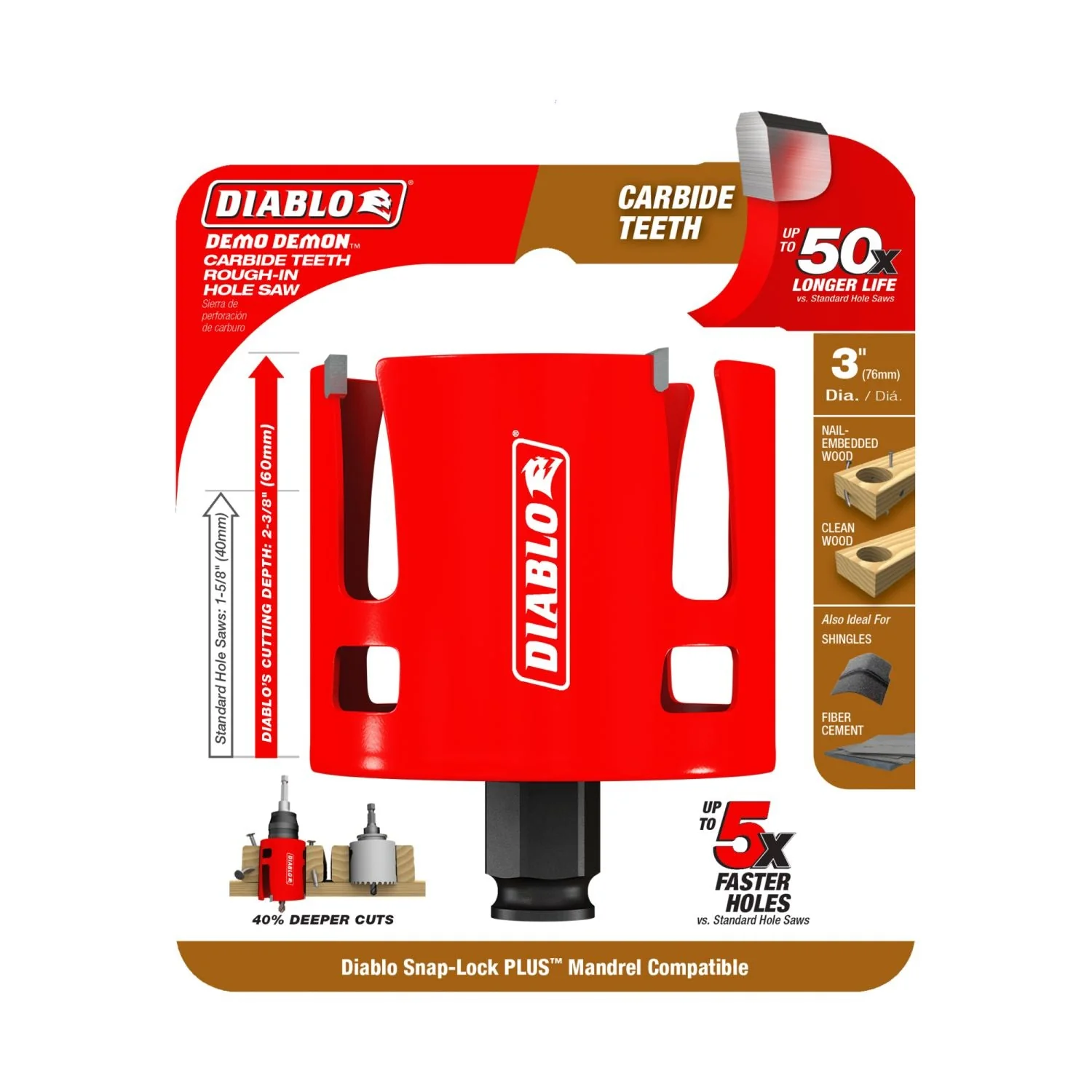 Diablo DHS3000CTR 3 in. Demo Demon Carbide Teeth Rough-In Hole Saw - Image 2