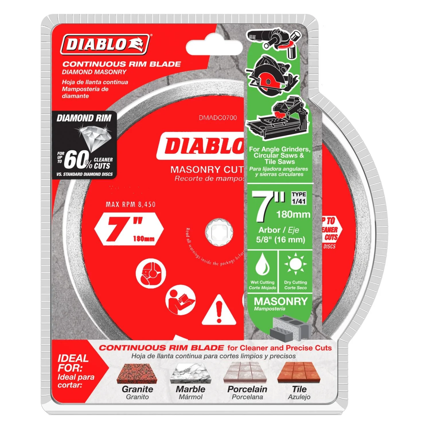 Diablo DMADC0700 7 Inch Diamond Continuous Rim Cut-Off Discs for Masonry - Image 1