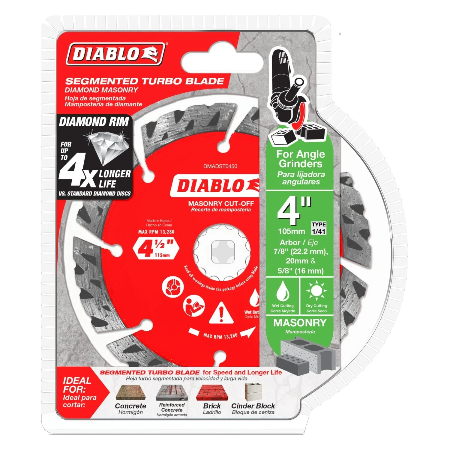 Diablo DMADST0400 4 Inch Diamond Segmented Turbo Cut-Off Discs for Masonry - Image 1