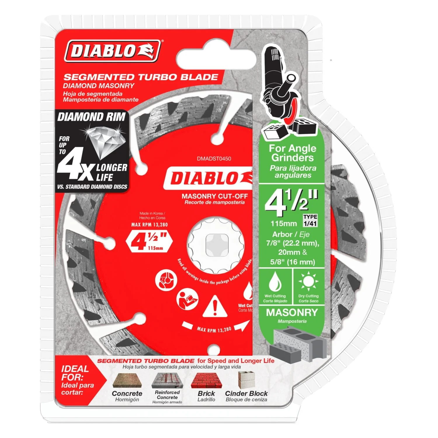 Diablo DMADST0450 4-1/2 Inch Diamond Segmented Turbo Cut-Off Discs for Masonry - Image 1