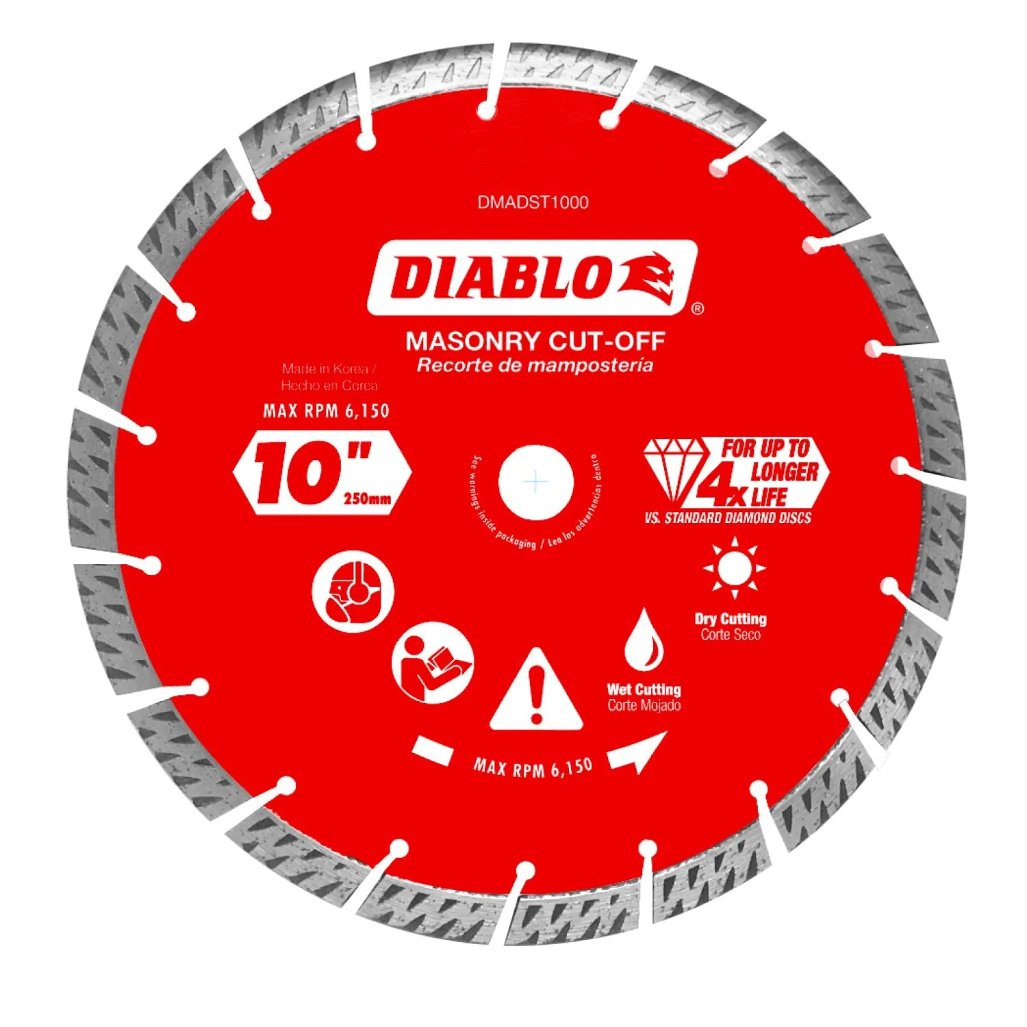 Diablo DMADST1000 10 in. Diamond Segmented Turbo Cut-Off Discs for Masonry