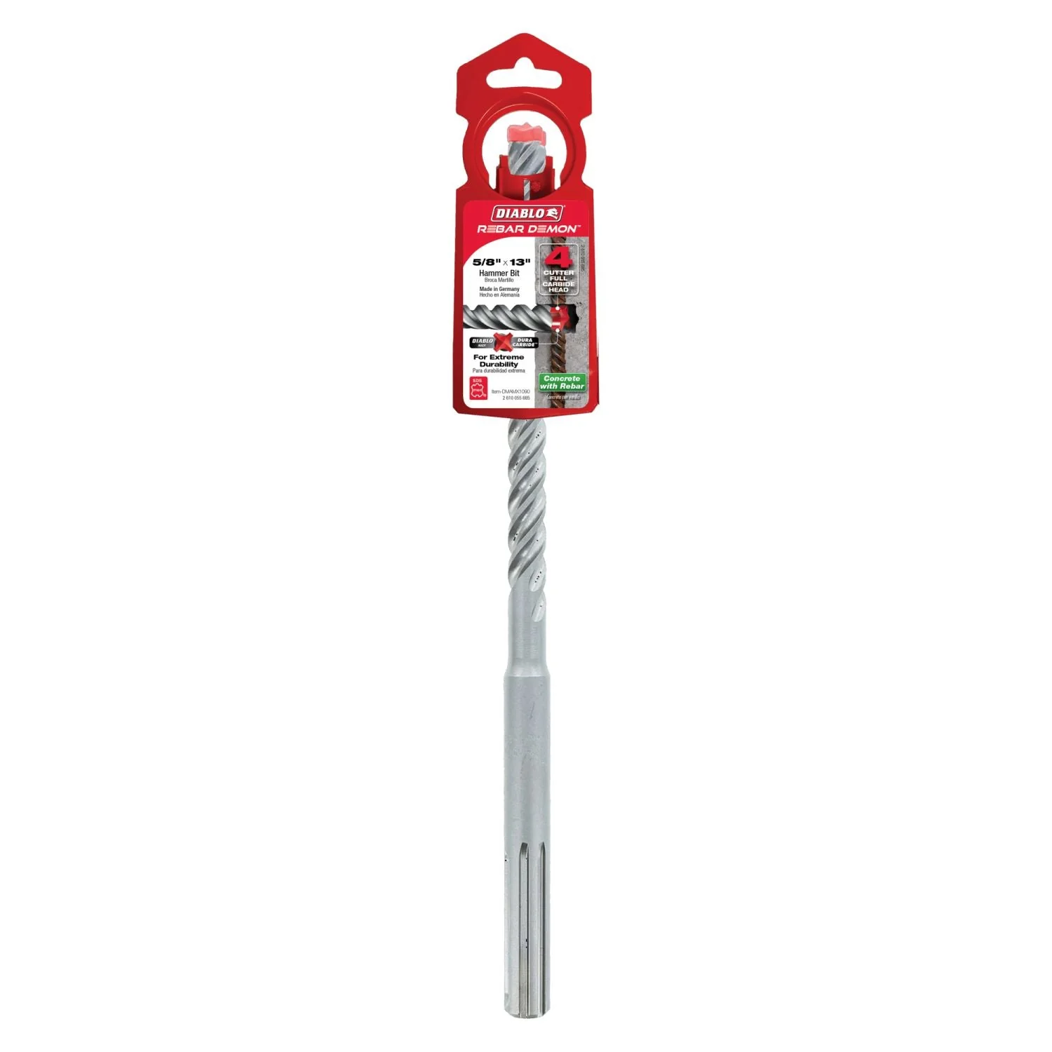 Diablo DMAMX1090 5/8-in. x 8-in. x 13-in. Rebar Demon SDS-Max 4-Cutter Full Carbide Head Hammer Drill Bit - Image 1