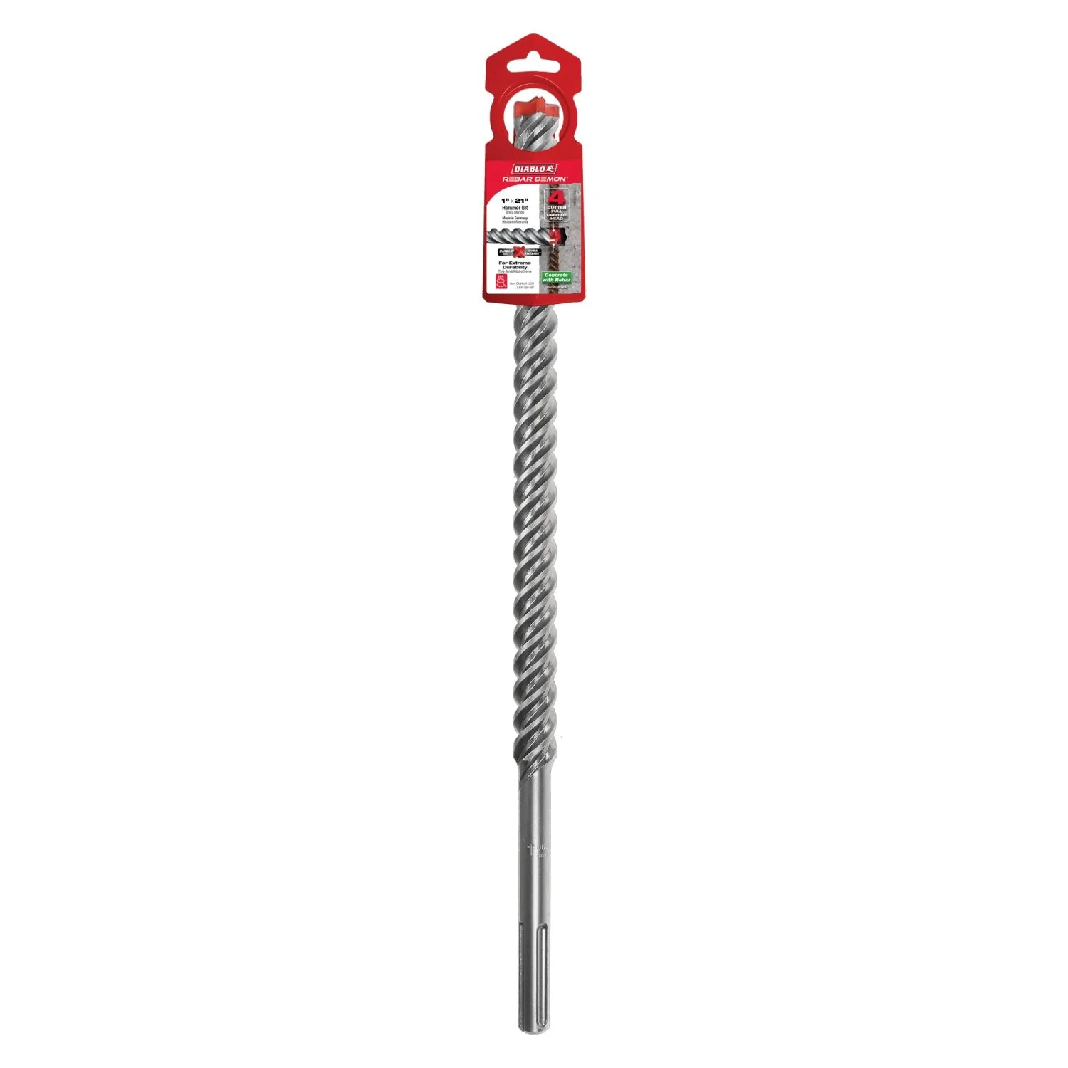 Diablo DMAMX1220 1-in. x 16-in. x 21-in. Rebar Demon SDS-Max 4-Cutter Full Carbide Head Hammer Drill Bit - Image 1