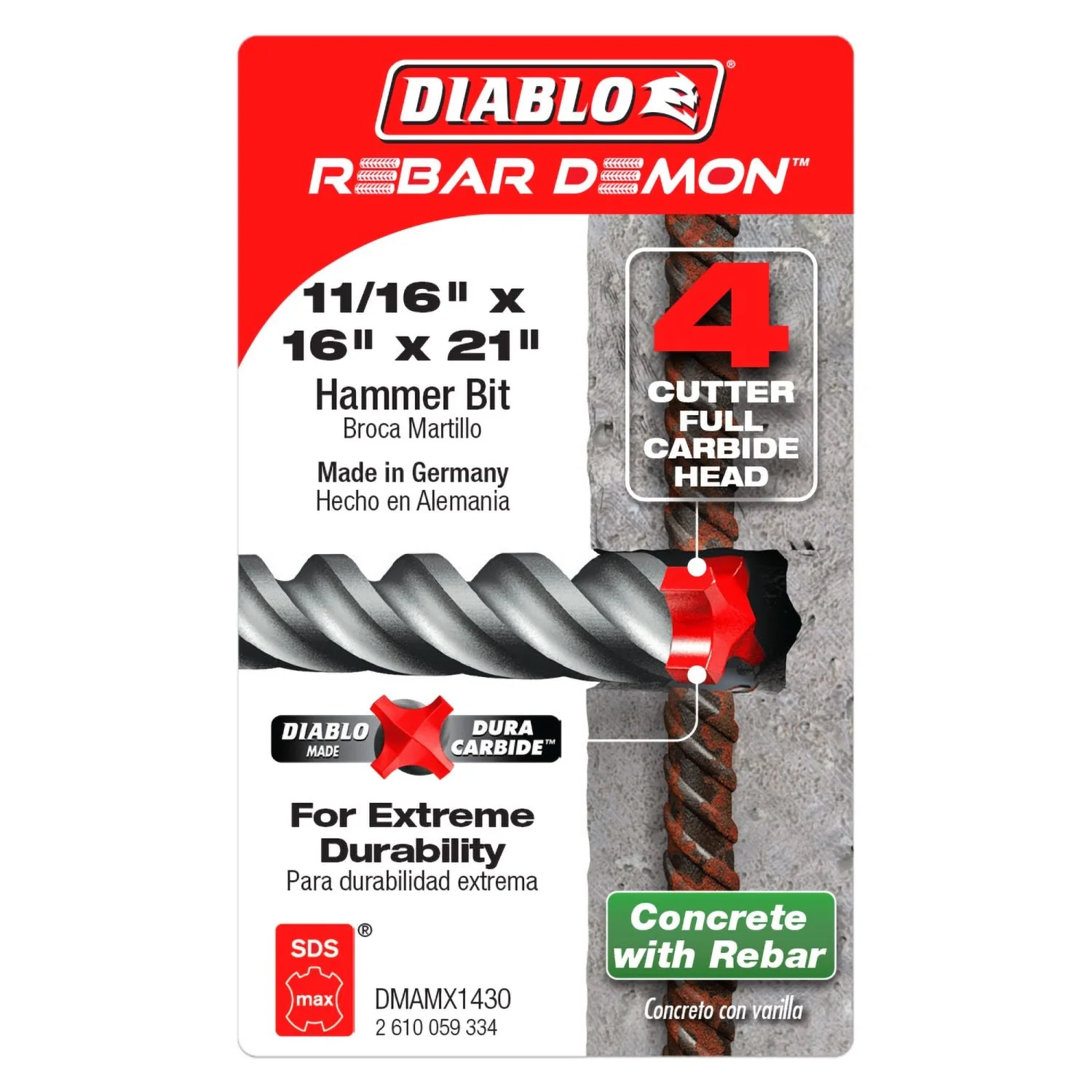 Diablo DMAMX1430 11/16 in. x 16 in. x 21 in. Rebar Demon SDS-Max 4-Cutter Full Carbide Head Hammer Drill Bit - Image 2