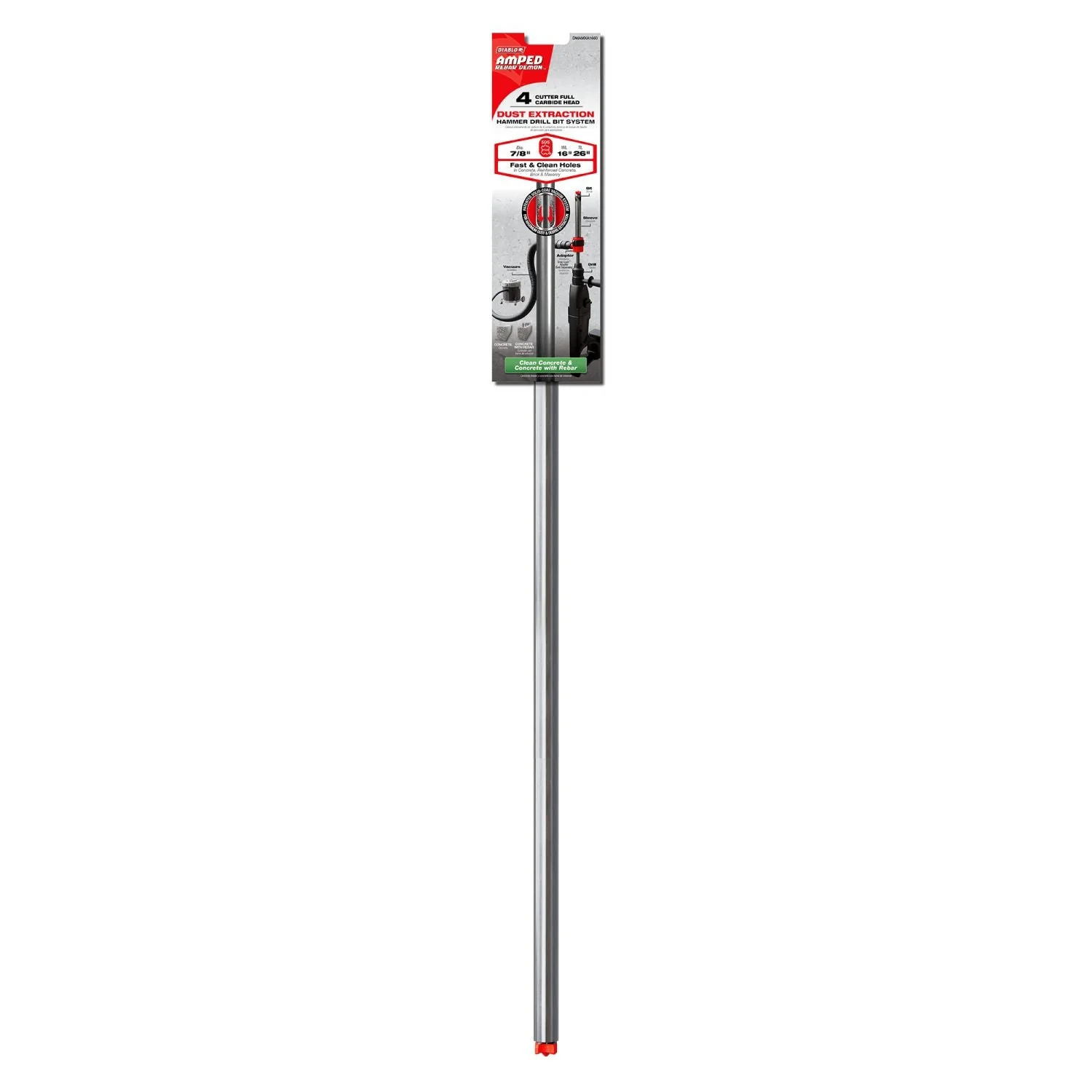 Diablo DMAMXA1660 7/8-in. x 16-in. x 26-in. AMPED Rebar Demon SDS-Max 4-Cutter Full Carbide Head Dust Extraction Hammer Drill Bit - Image 2