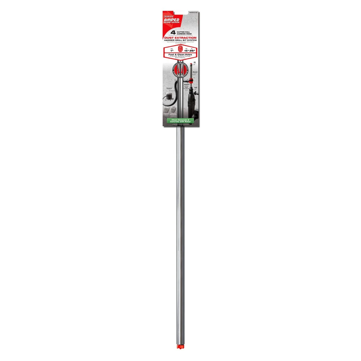 Diablo DMAMXA1690 1-in. x 16-in. x 26-in. AMPED Rebar Demon SDS-Max 4-Cutter Full Carbide Head Dust Extraction Hammer Drill Bit - Image 2