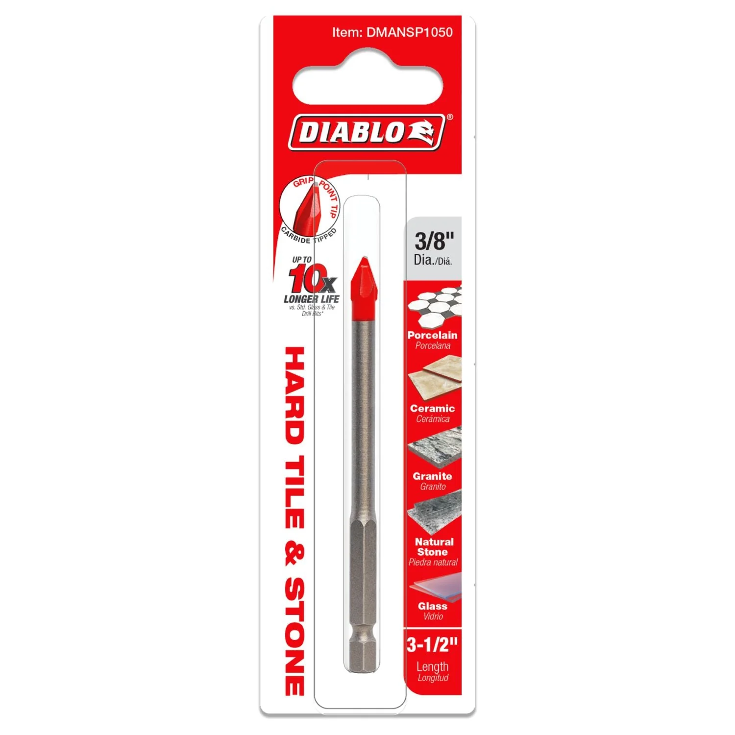 Diablo DMANSP1050 3/8 in. Hard Tile & Stone Carbide Tipped Drill Bit - Image 2