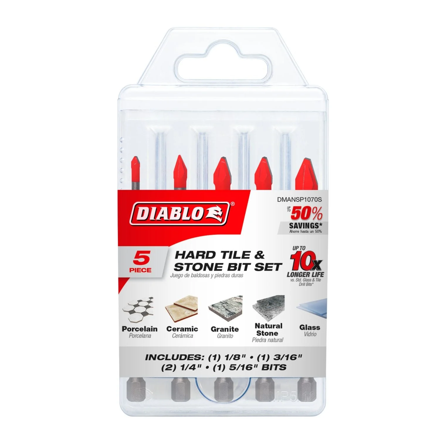 Diablo DMANSP1070S Diablo Hard Tile & Stone Carbide Tipped Drill Bit Set, 5-Piece - Image 2
