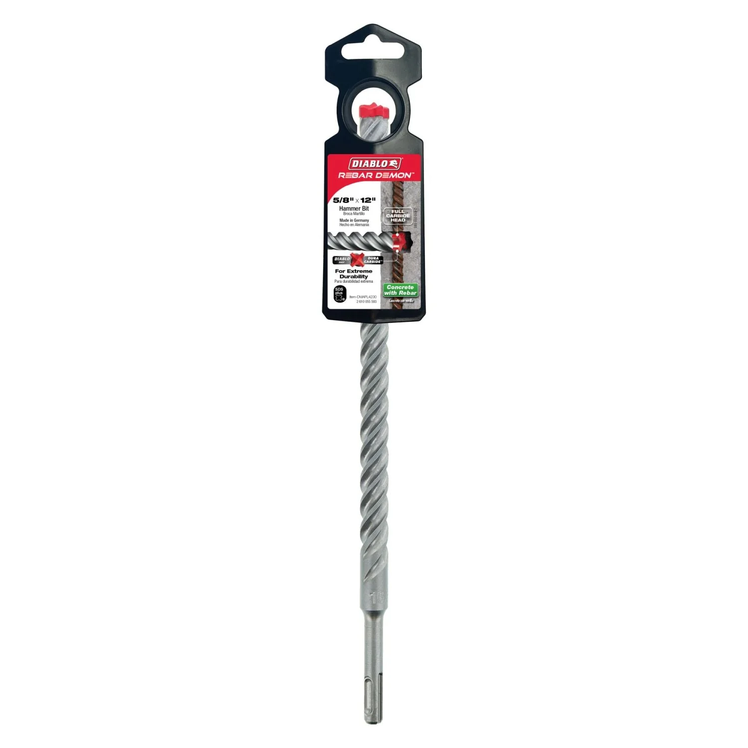 Diablo DMAPL4230 5/8-in. x 10-in. x 12-in. Rebar Demon SDS-Plus 4-Cutter Full Carbide Head Hammer Drill Bit - Image 1