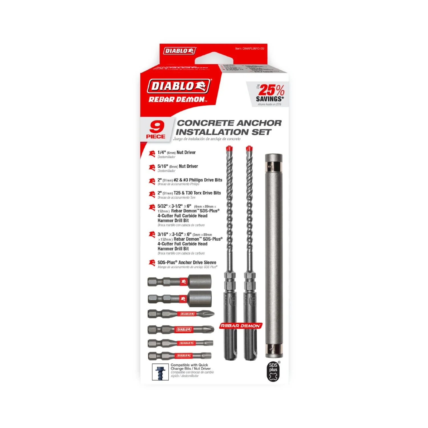 Diablo DMAPL9910-S9 9pc Rebar Demon Concrete Anchor Drive Installation Set, 9-Piece - Image 2