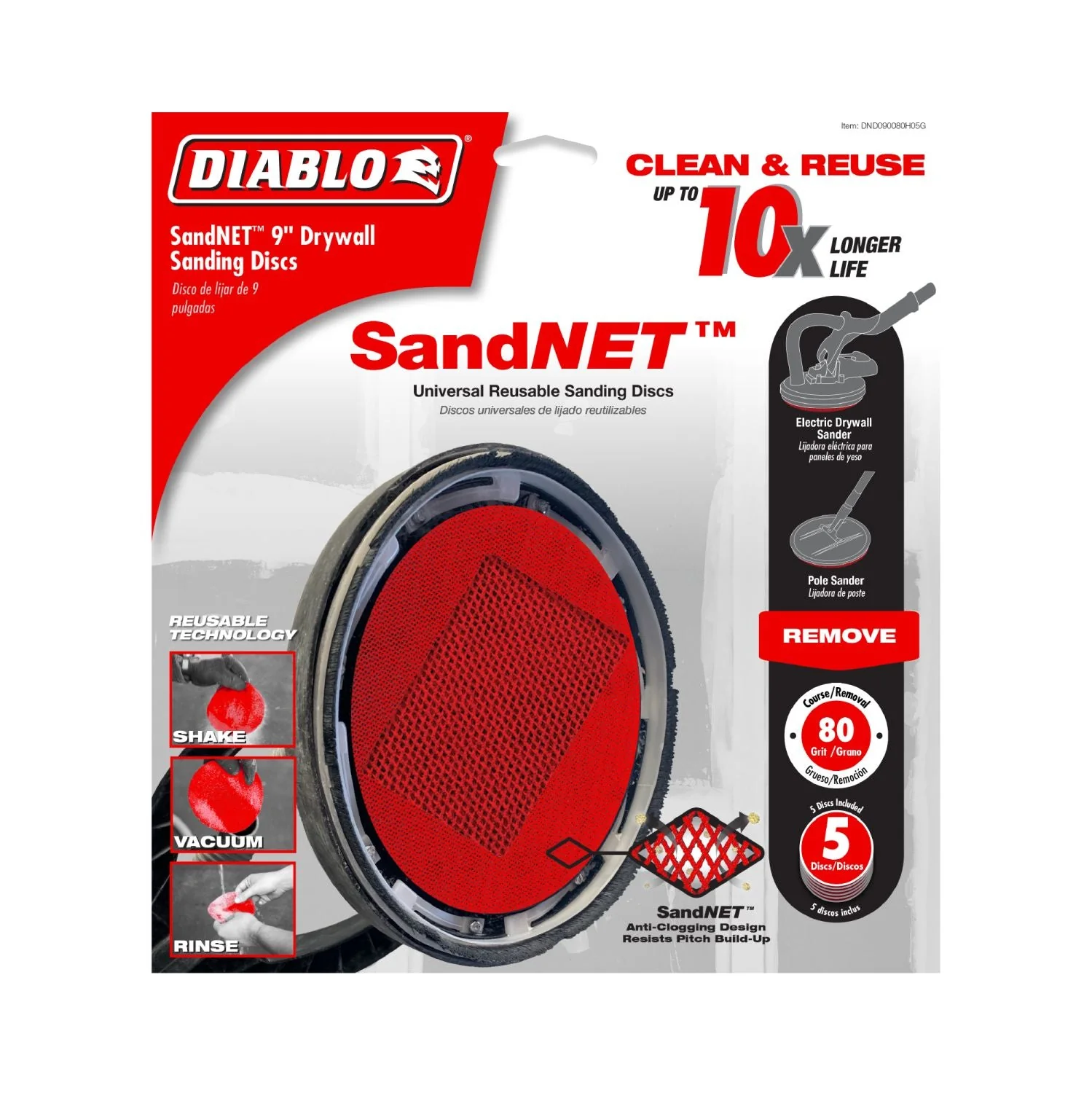 Diablo DND090080H05G 9 in. 80 Grit SandNET Sanding Discs for Drywall (5-Pack) - Image 2