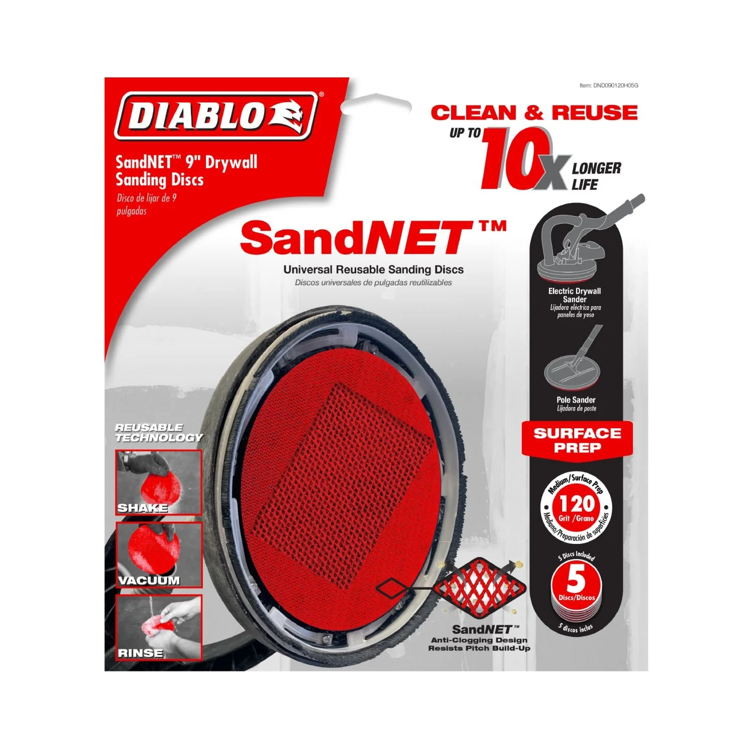 Diablo DND090120H05G 9 in. 120 Grit SandNET Sanding Discs for Drywall (5-Pack) - Image 2