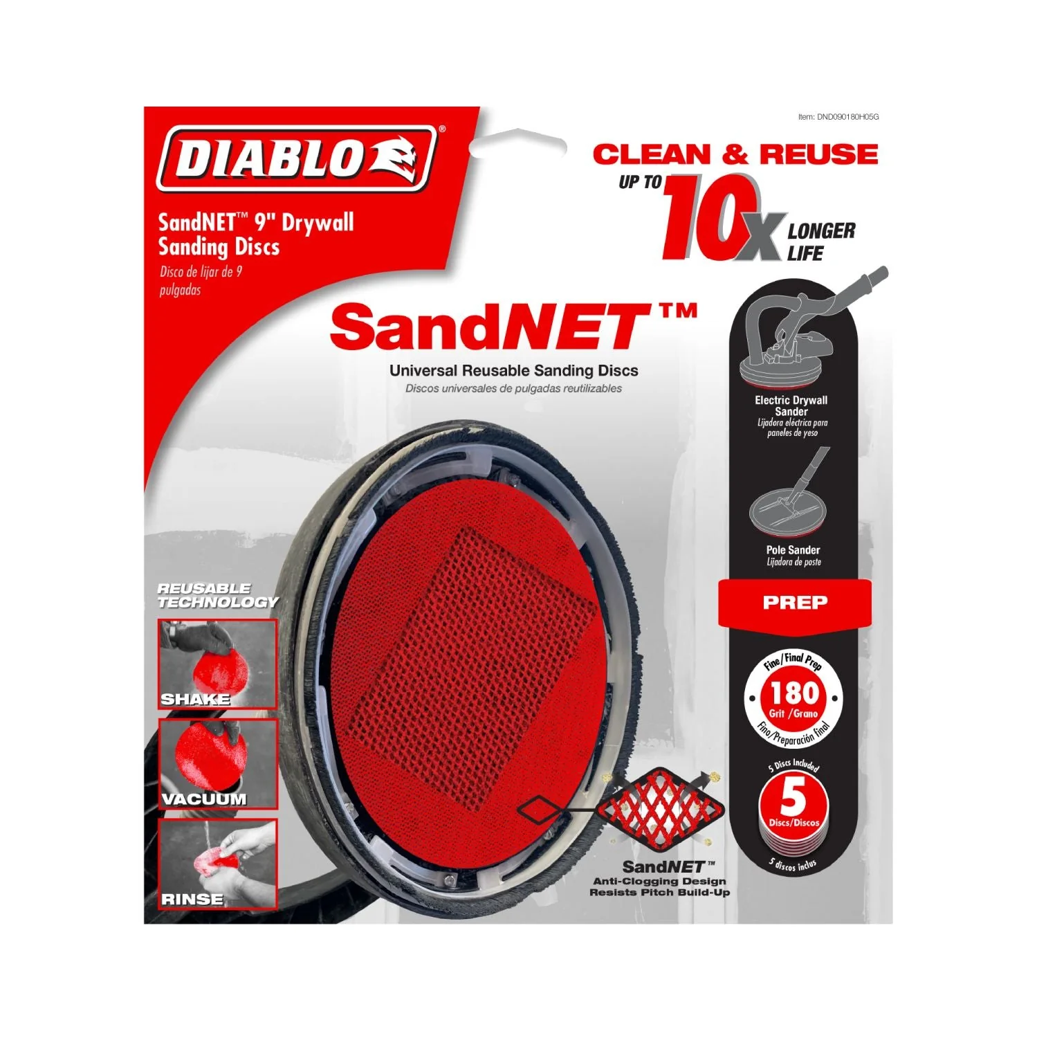 Diablo DND090180H05G 9 in. 180 Grit SandNET Sanding Discs for Drywall (5-Pack) - Image 2