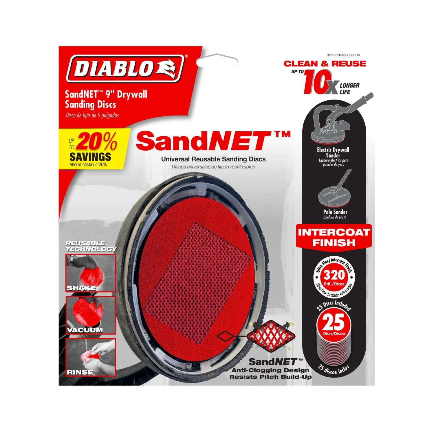 Diablo DND090320H25G 9 in. 320 Grit SandNET Sanding Discs for Drywall (25-Pack) - Image 2