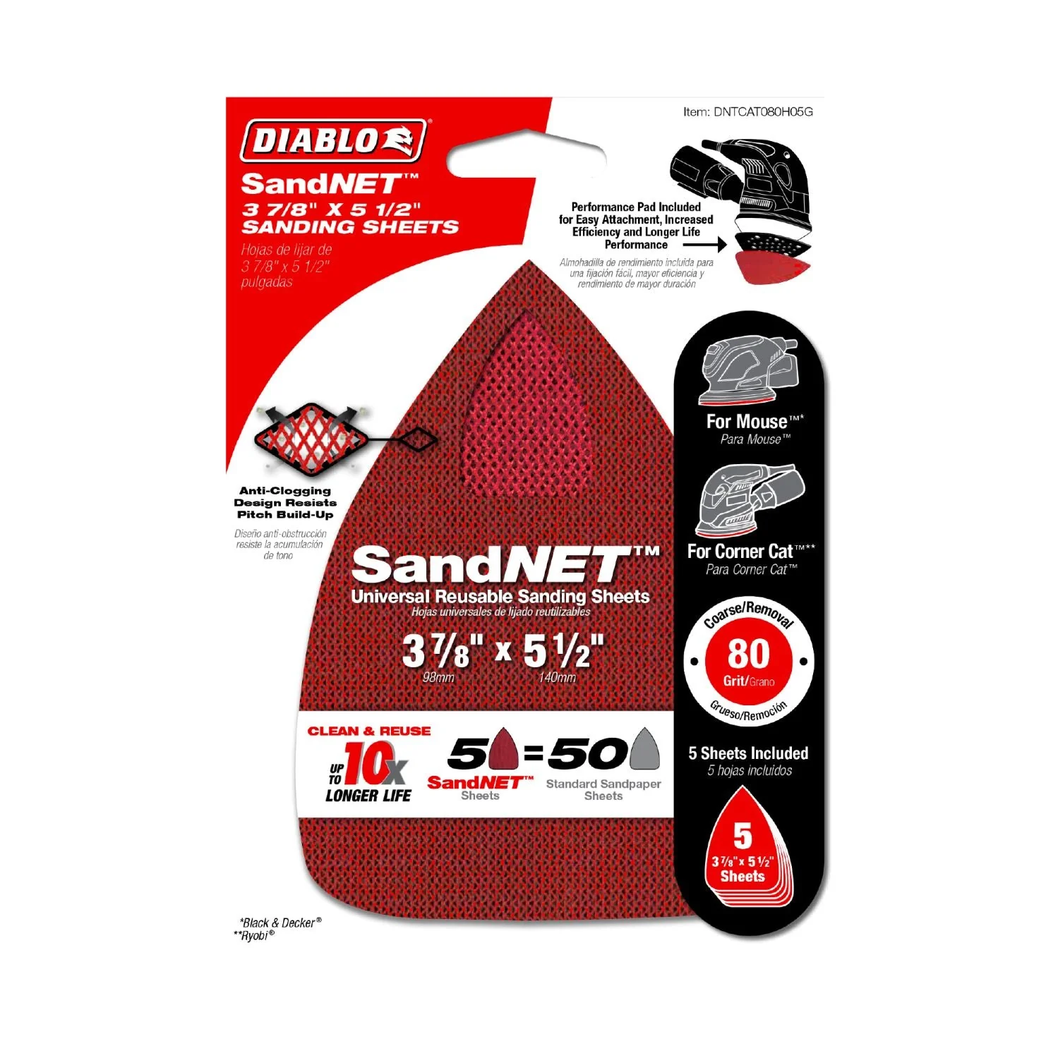 Diablo DNTCAT080H05G 3-7/8 in. x 5-1/2 in. 80 Grit CAT/Mouse SandNET Reusable Sanding Sheets (5-Piece) - Image 2