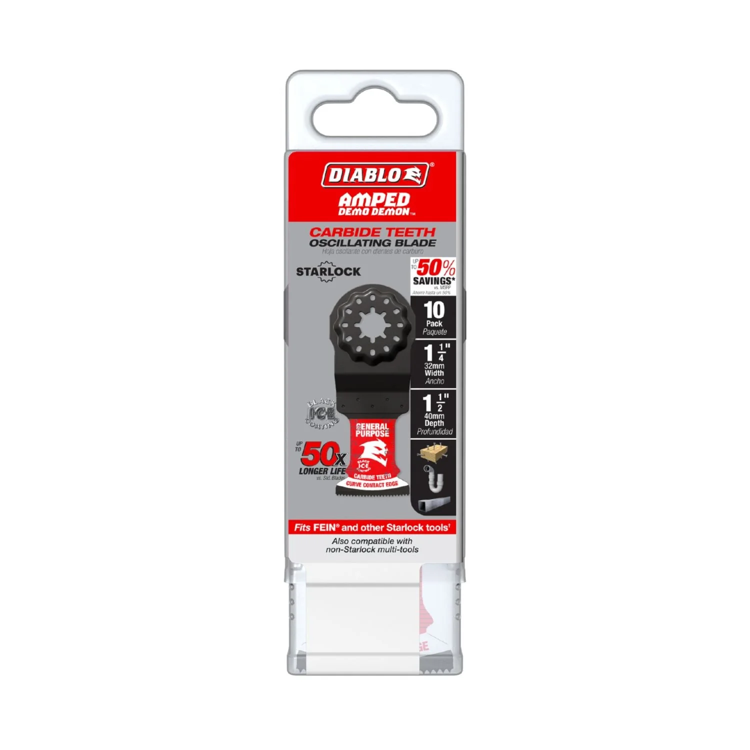 Diablo DOS125CGP10 1-1/4" x 1-1/2" AMPED Demo Demon Starlock Carbide Teeth Oscillating Blade for General Purpose Cuts, 10-Pack - Image 2