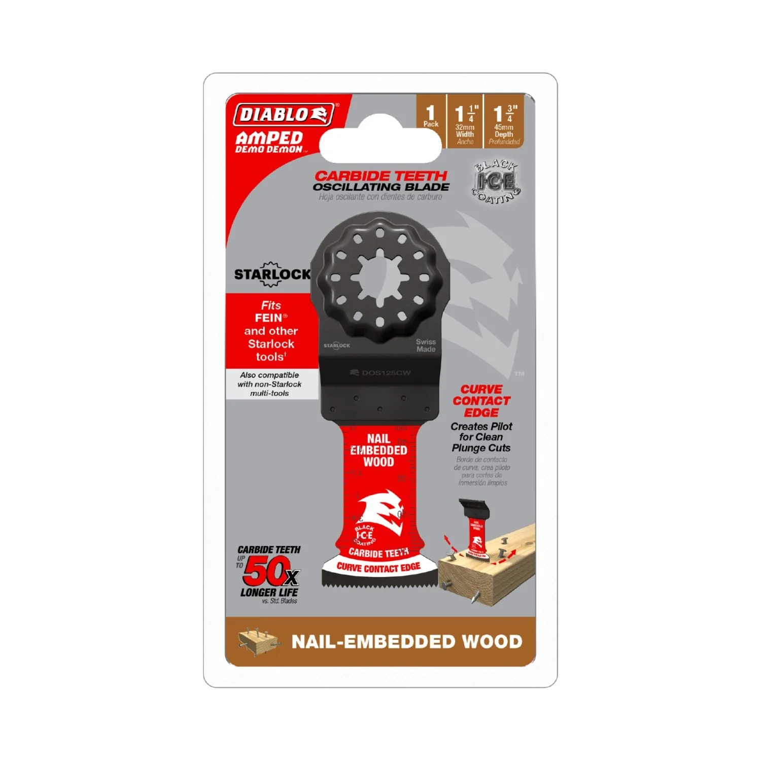 Diablo DOS125CW AMPED Demo Demon 1-1/4 in. Starlock Carbide Teeth Oscillating Blade for Nail-Embedded Wood - Image 2