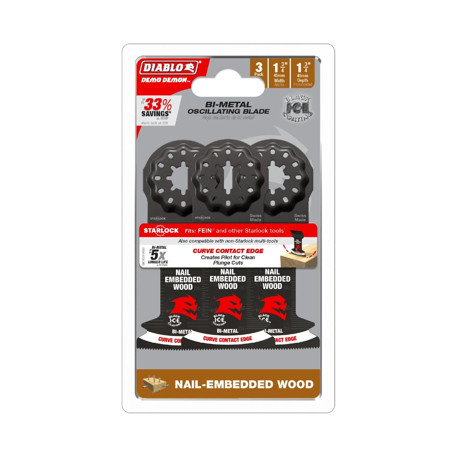 Diablo DOS175BW3 Demo Demon 1-3/4 in. Starlock Bi-Metal Oscillating Blades for Nail-Embedded Wood (3-Pack) - Image 2