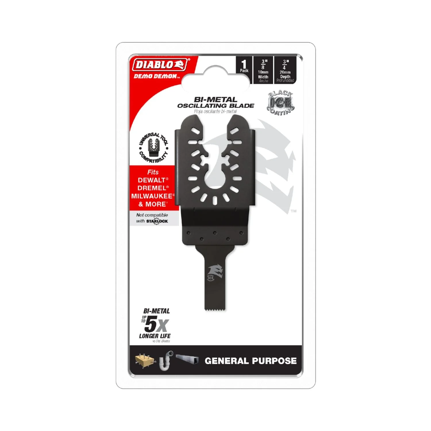 Diablo DOU039BGP 3/8 in. Universal Bi-Metal Oscillating Blade for General Purpose Cuts - Image 2