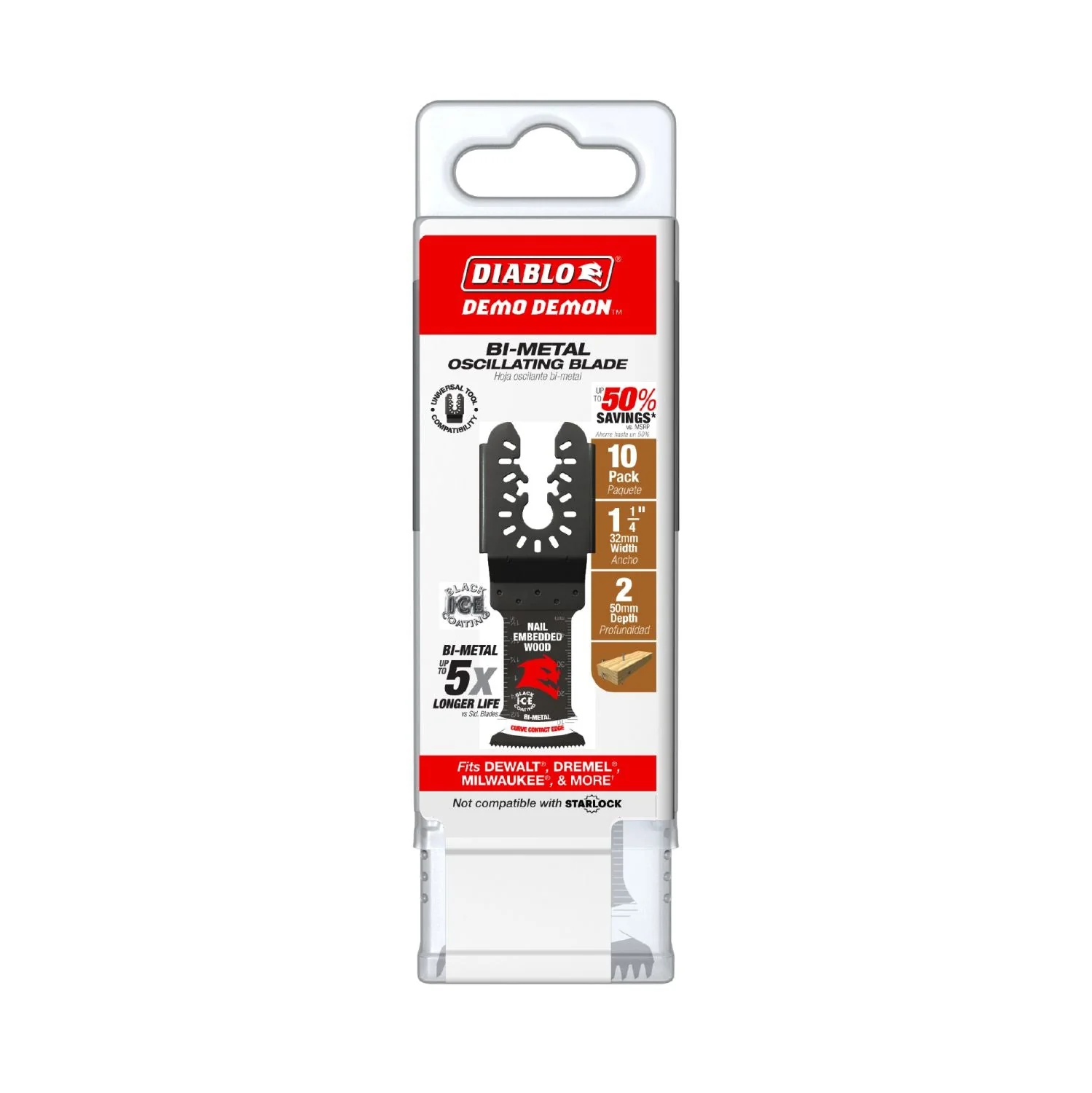 Diablo DOU125BW10 1-1/4-in. Demo Demon Universal Fit Bi-Metal Oscillating Blades for Nail-Embedded Wood, 10-Pack - Image 2