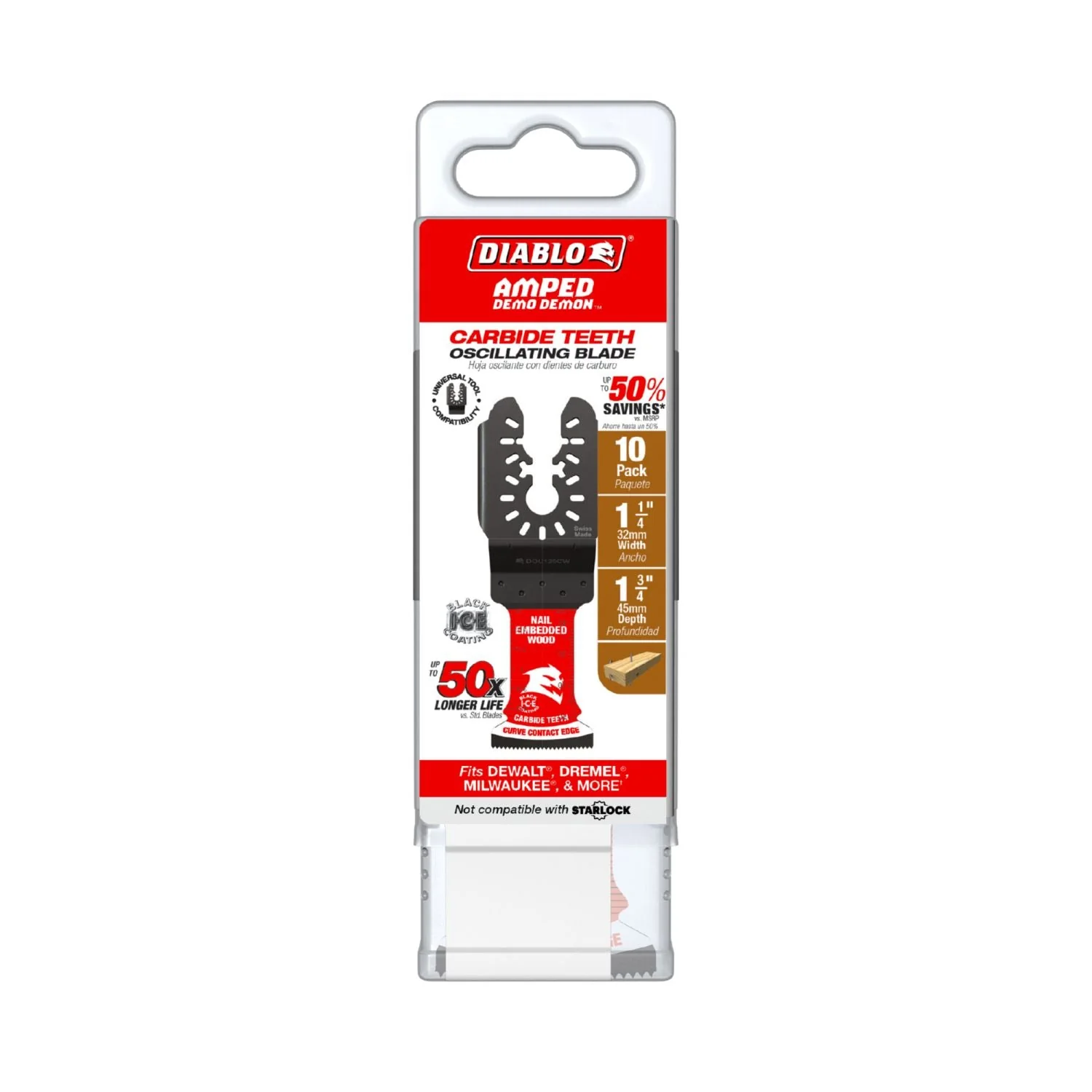 Diablo DOU125CW10 1-1/4-in. Diablo AMPED Demo Demon Carbide Teeth Oscillating Blades for Nail-Embedded Wood, 10-Pack - Image 2