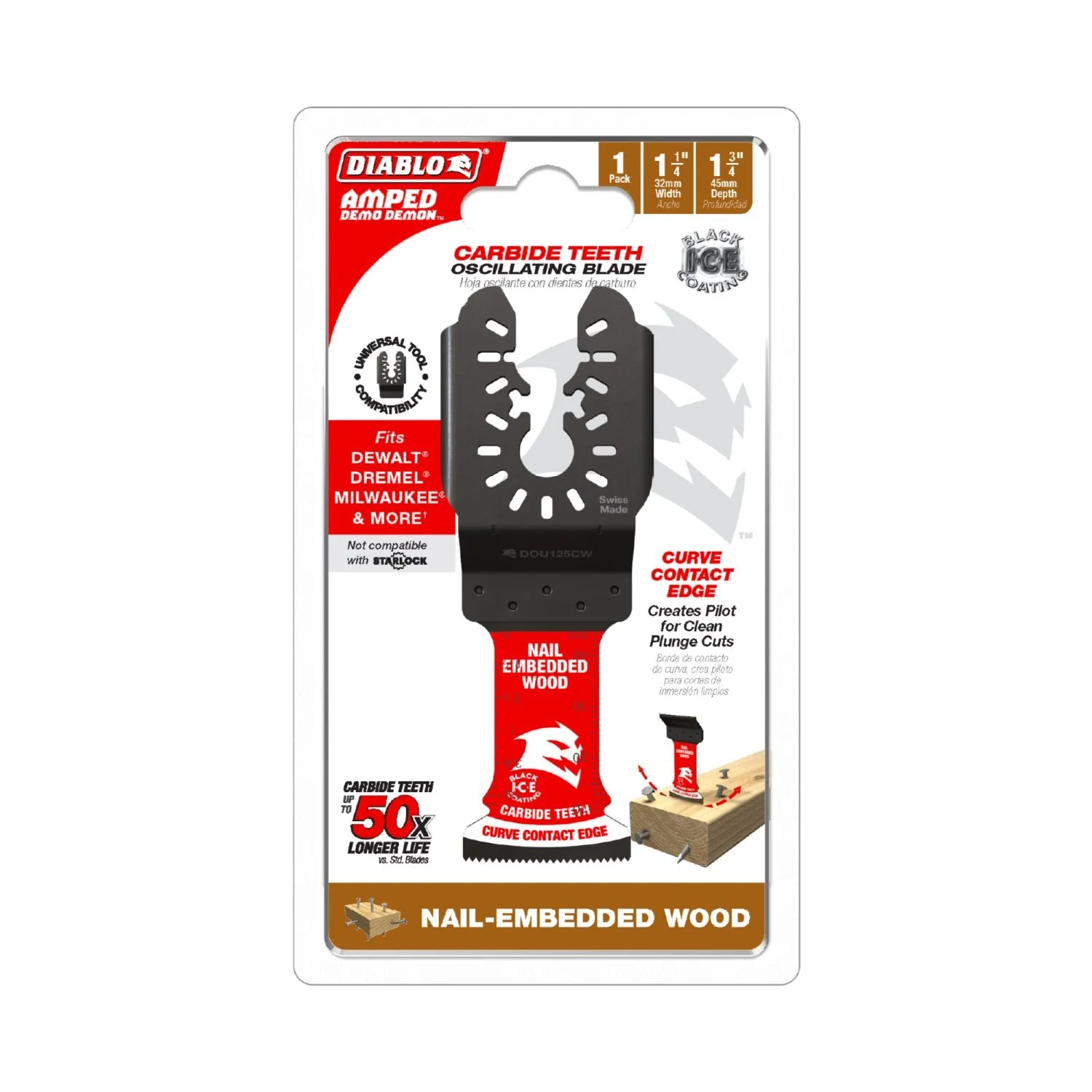 Diablo DOU125CW AMPED Demo Demon 1-1/4 in. Universal Carbide Teeth Oscillating Blade for Nail-Embedded Wood - Image 2