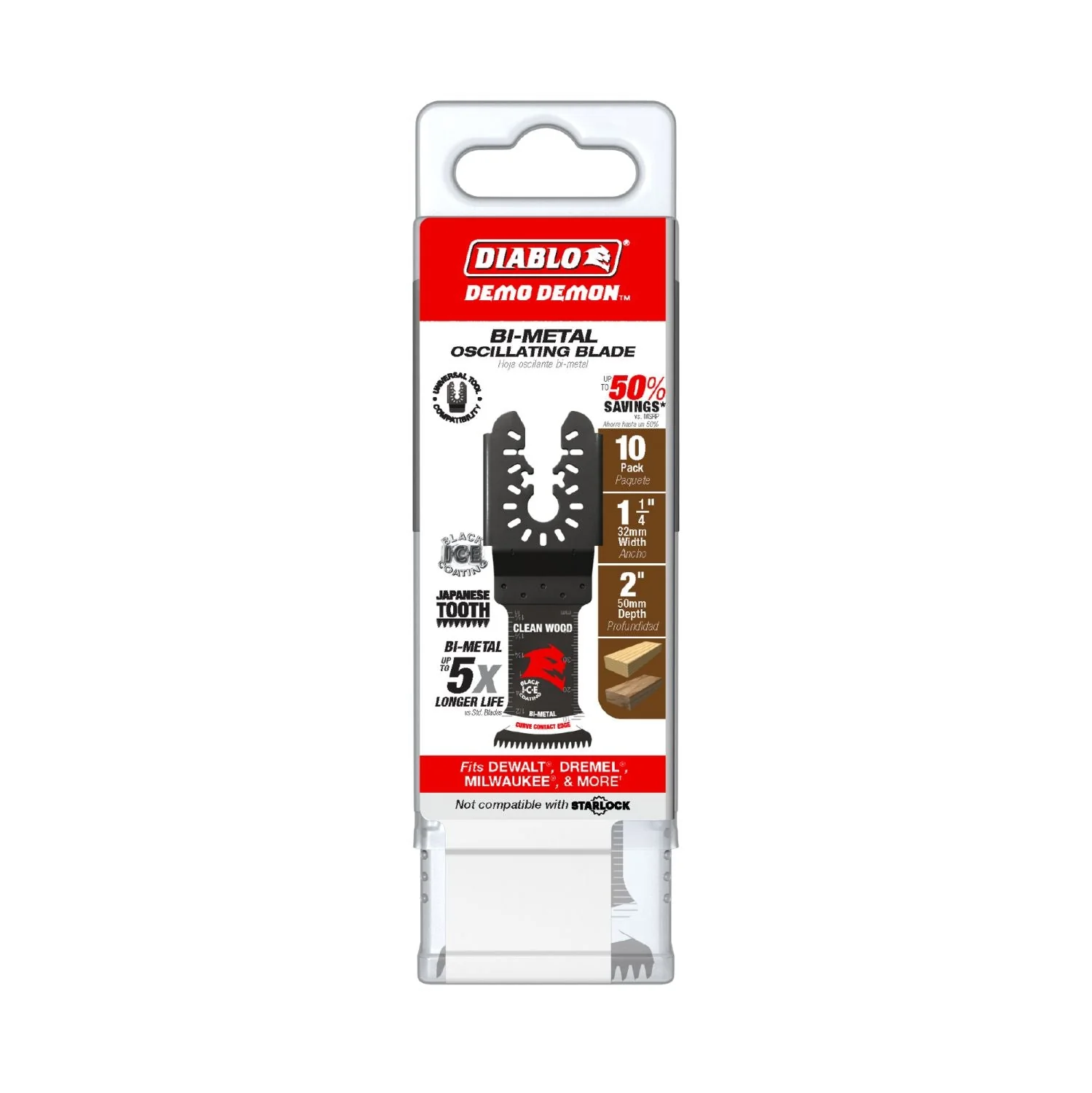 Diablo DOU125JBW10 1-1/4 in. Universal Bi-Metal Oscillating Blade for Clean Wood (10-Pack) - Image 2