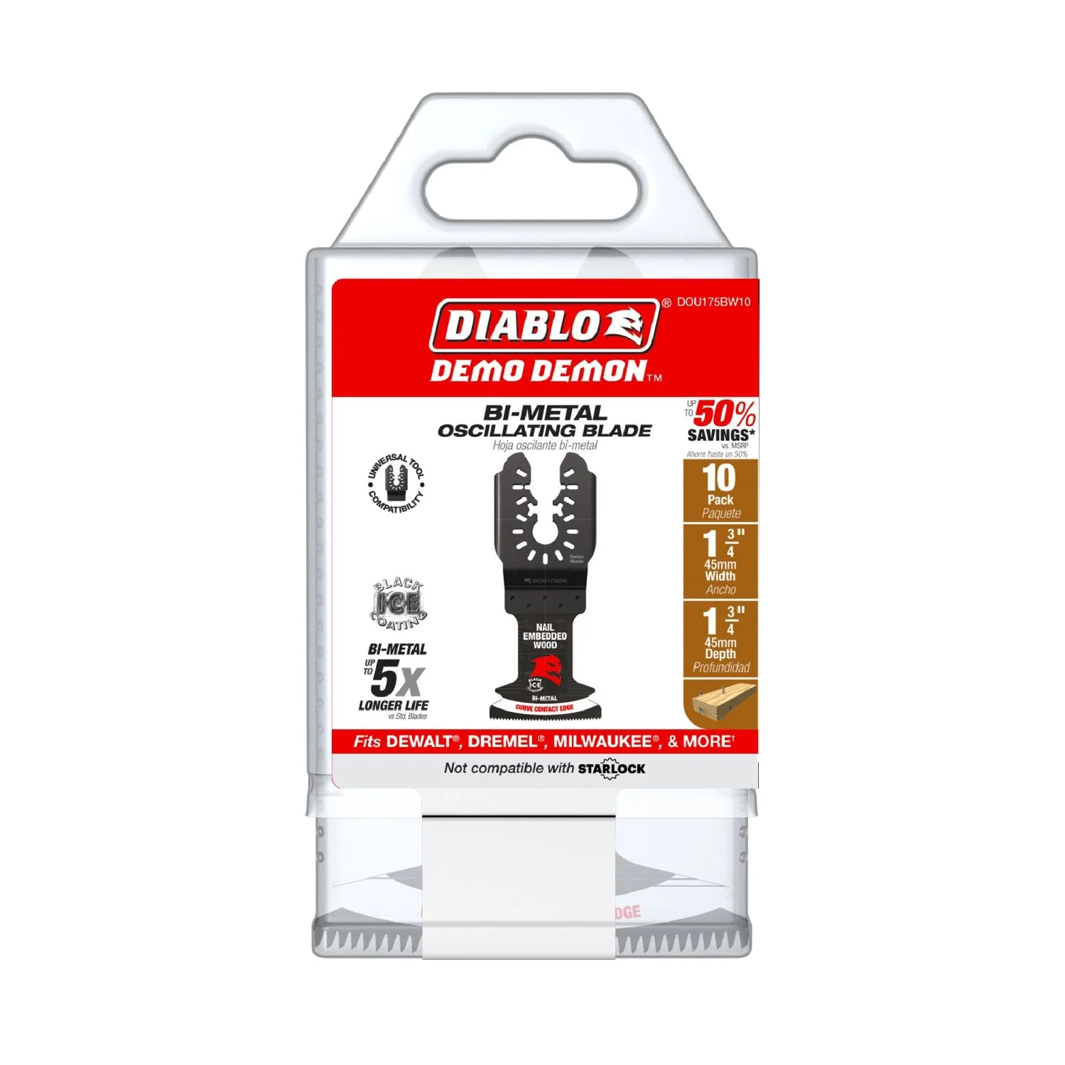 Diablo DOU175BW10 Demo Demon 1-3/4 in. Bi-Metal Oscillating Blades for Nail-Embedded Wood (10-Pack) - Image 2