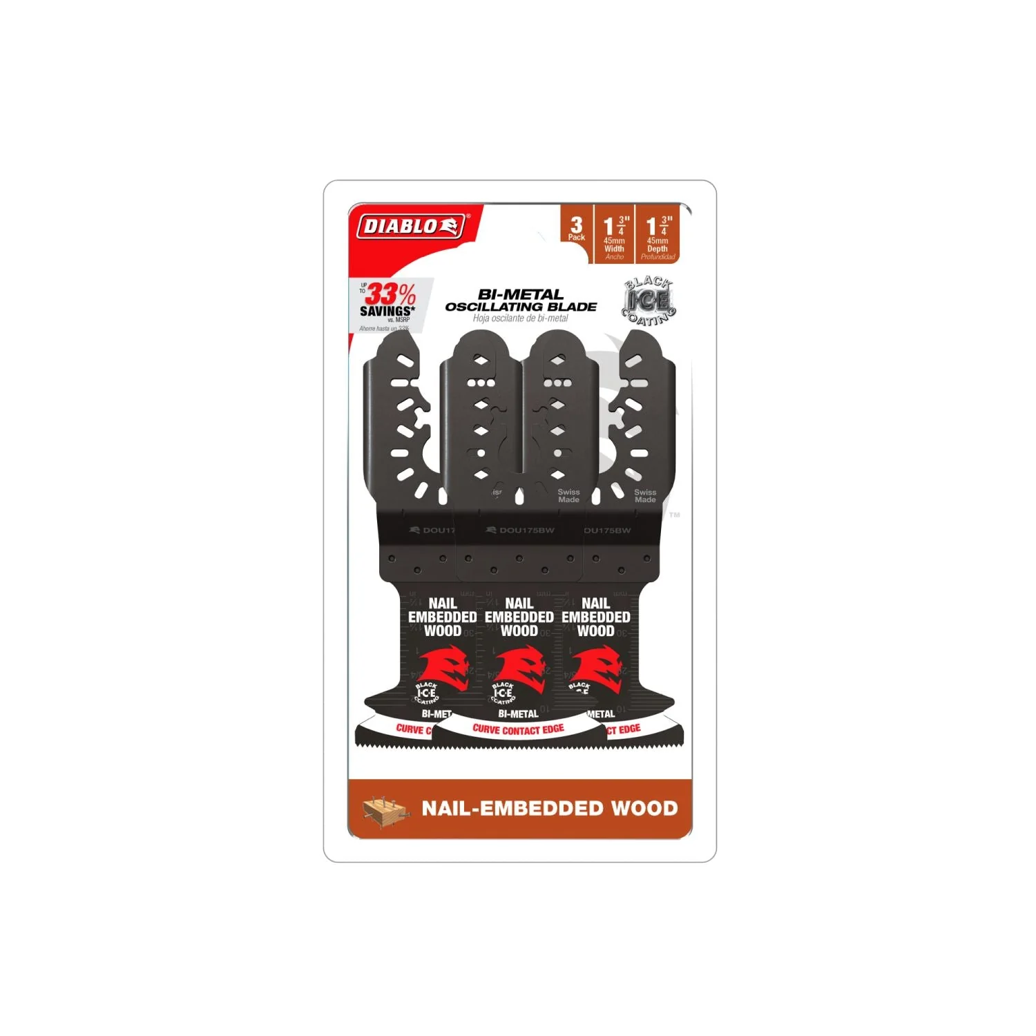 Diablo DOU175BW3 Demo Demon 1-3/4 in. Bi-Metal Oscillating Blades for Nail-Embedded Wood (3-Pack) - Image 2