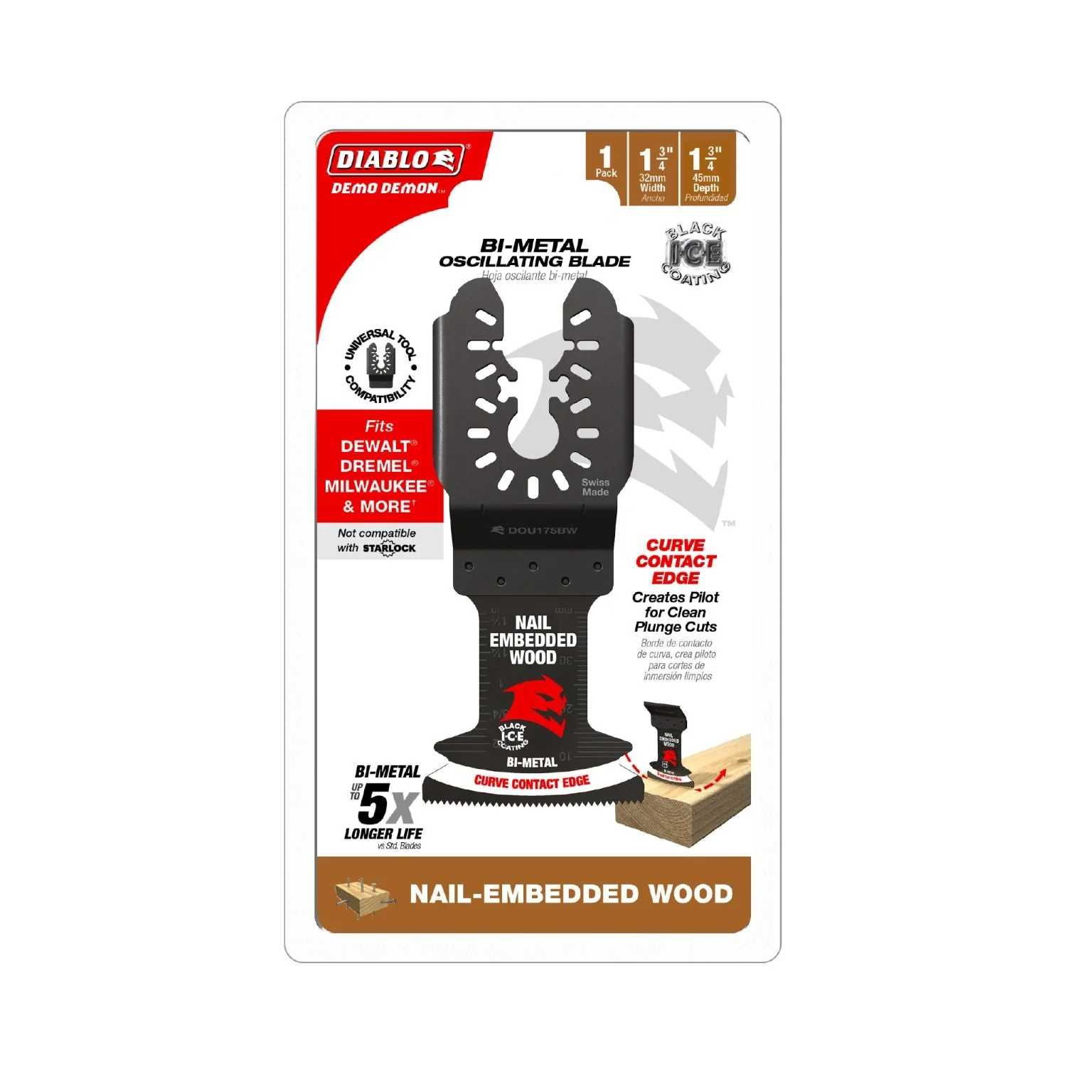 Diablo DOU175BW Demo Demon 1-3/4 in. Bi-Metal Oscillating Blade for Nail-Embedded Wood - Image 2