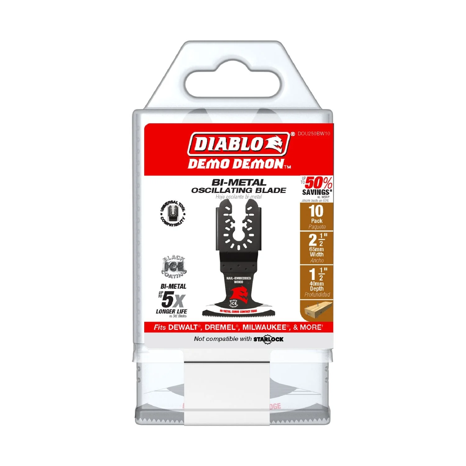 Diablo DOU250BW10 2-1/2-in. Universal Fit Bi-Metal Oscillating Blades for Nail-Embedded Wood - Image 2