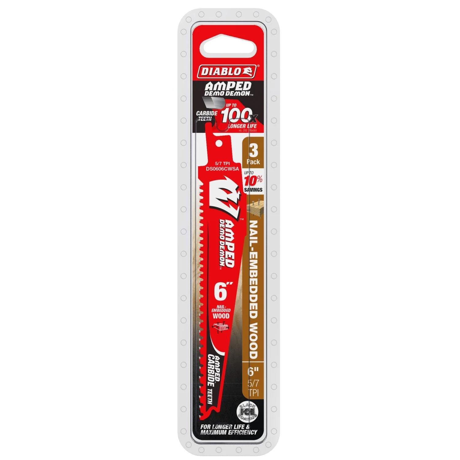 Diablo DS0606CWSA3 AMPED Demo Demon 6 in. 5/7 TPI Carbide Teeth Reciprocating Saw Blade for Nail-Embedded Wood (3-Pack) - Image 2