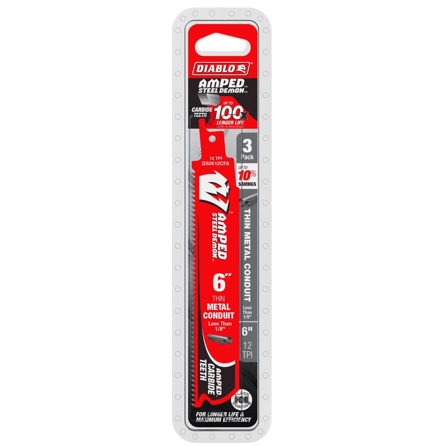 Diablo DS0612CFA3 AMPED Steel Demon 6 in. 12 TPI Carbide Teeth Reciprocating Saw Blade for Thin Metal (3 Pack) - Image 2