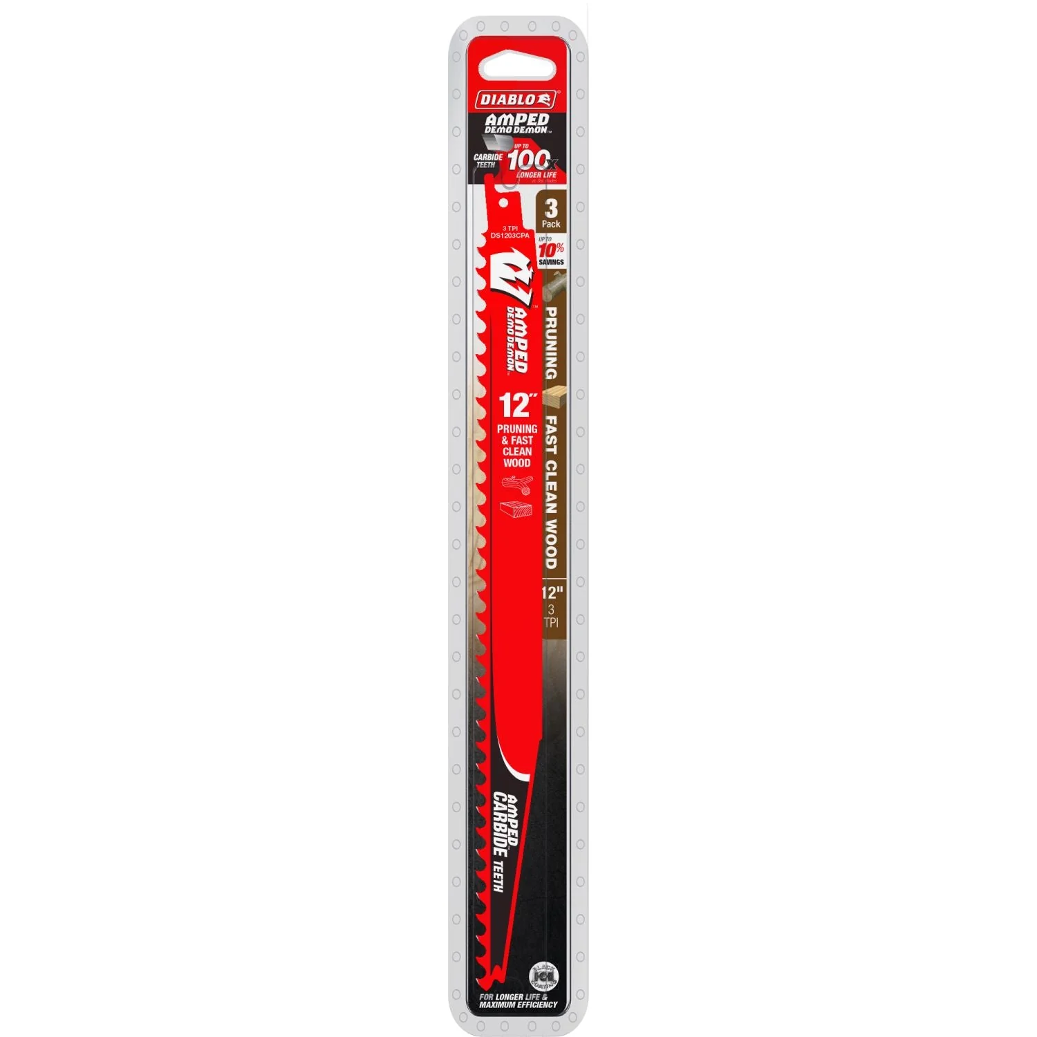 Diablo DS1203CPA3 AMPED Demo Demon 12 in. 3 TPI Carbide Teeth Reciprocating Saw Blade for Pruning and Clean Wood (3-Pack) - Image 2