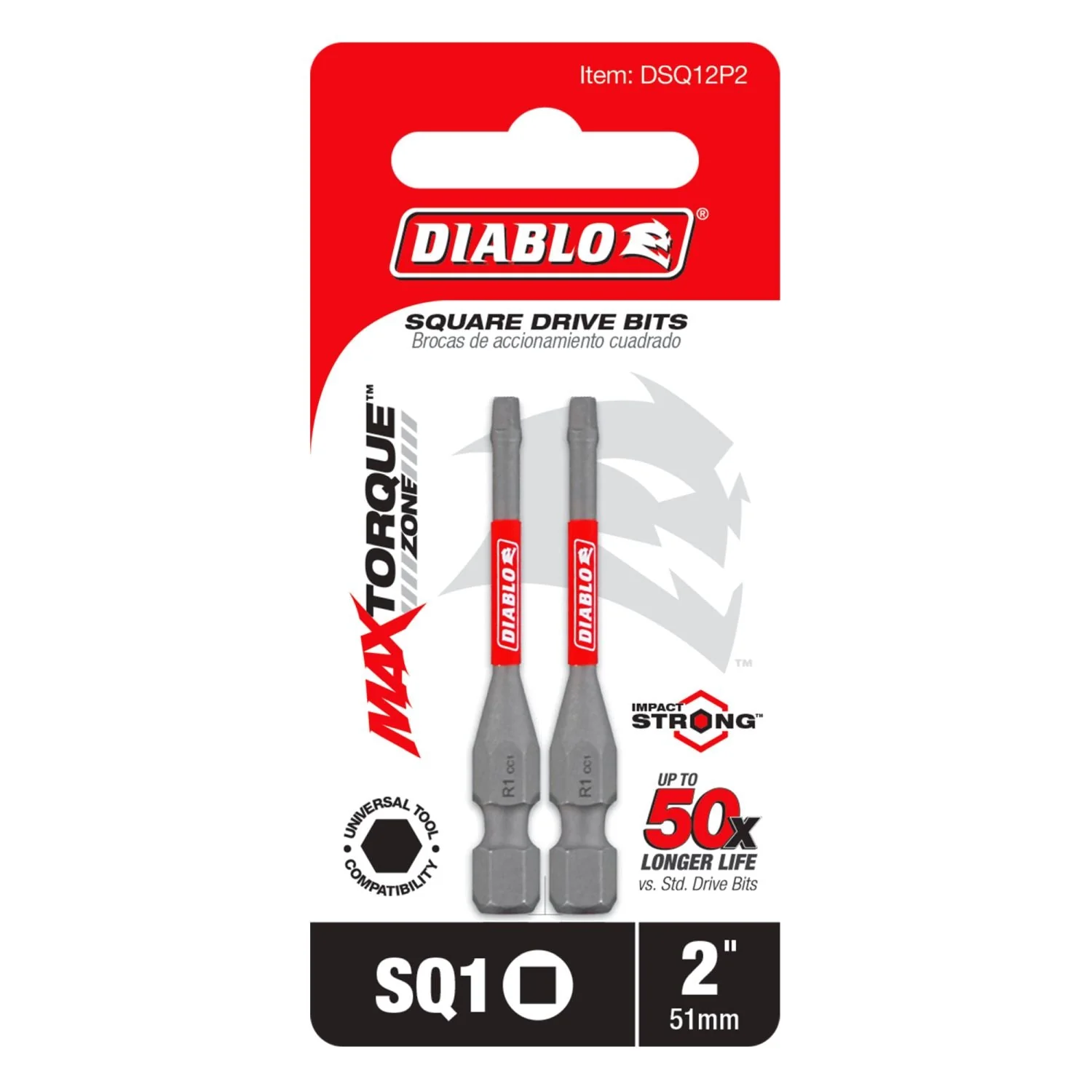 Diablo DSQ12P2 2 in. SQ1 Square Drive Bit (2-Pack) - Image 2