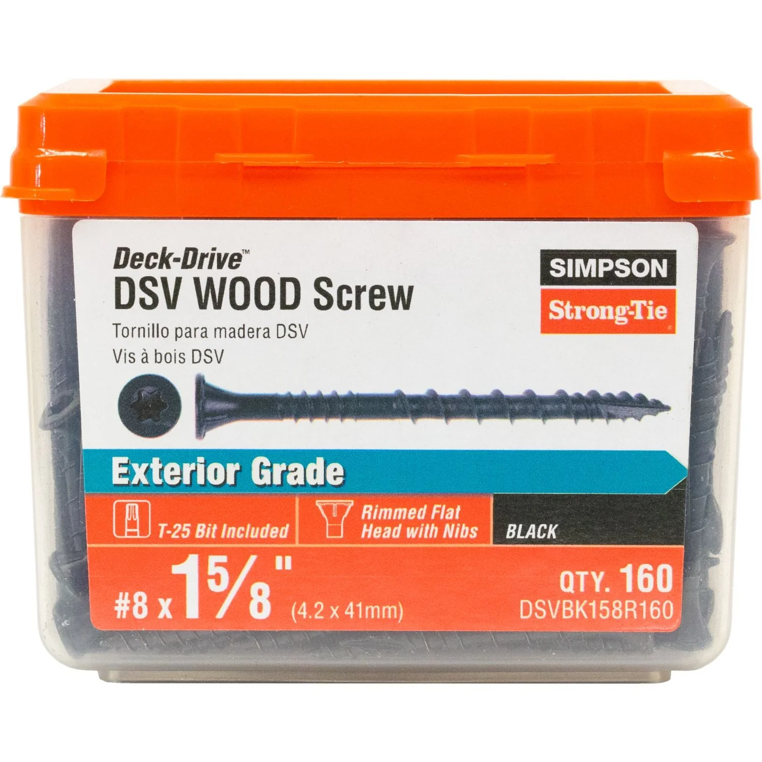Simpson Strong-Tie DSVBK158R160 Deck-Drive DSV WOOD Screw,  #8 x 1-5/8-in. T25, Flat Head, Quik Guard, Black, 160-Pack - Image 3