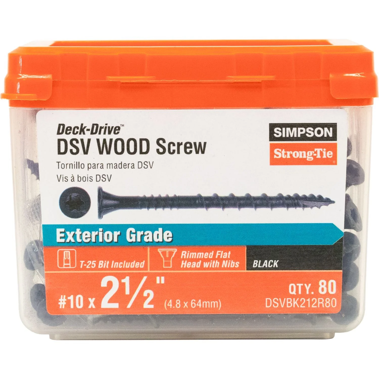Simpson Strong-Tie DSVBK212R80 Deck-Drive DSV WOOD Screw,  #10 x 2-1/2-in. T25, Flat Head, Quik Guard, Black, 80-Pack - Image 3