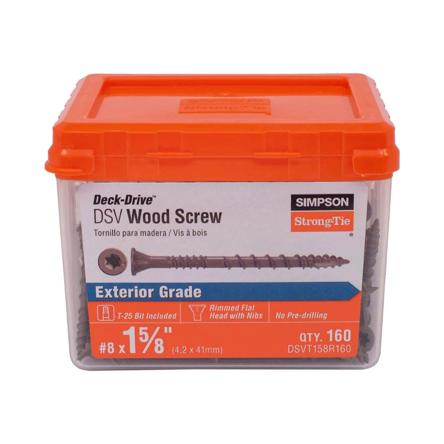 Simpson Strong-Tie DSVT158R160 Deck-Drive DSV WOOD Screw,  #8 x 1-5/8-in. T25, Flat Head, Quik Guard, Tan, 160-Pack - Image 2