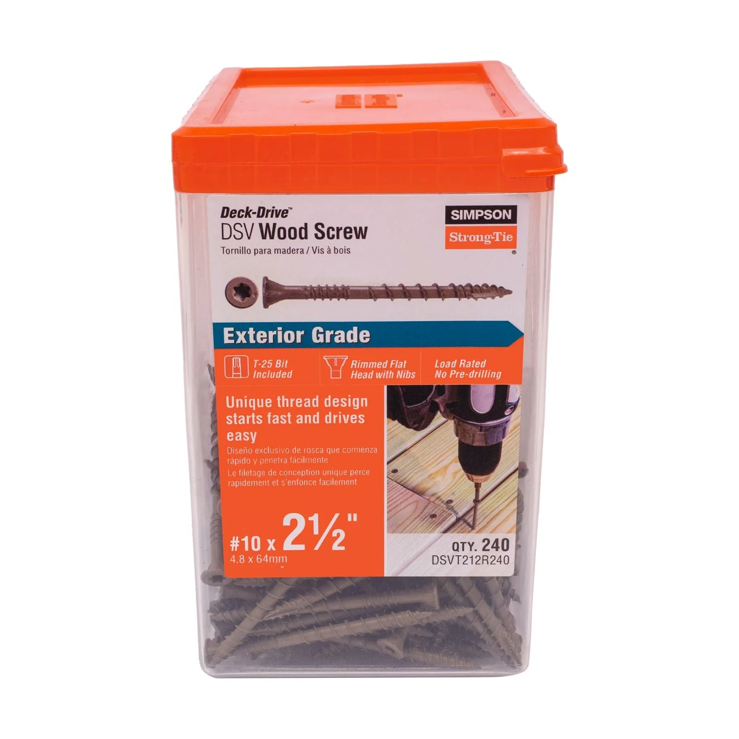 Simpson Strong-Tie DSVT212R240 Deck-Drive DSV WOOD Screw,  #10 x 2-1/2-in. T25, Flat Head, Quik Guard, Tan, 240-Pack - Image 2