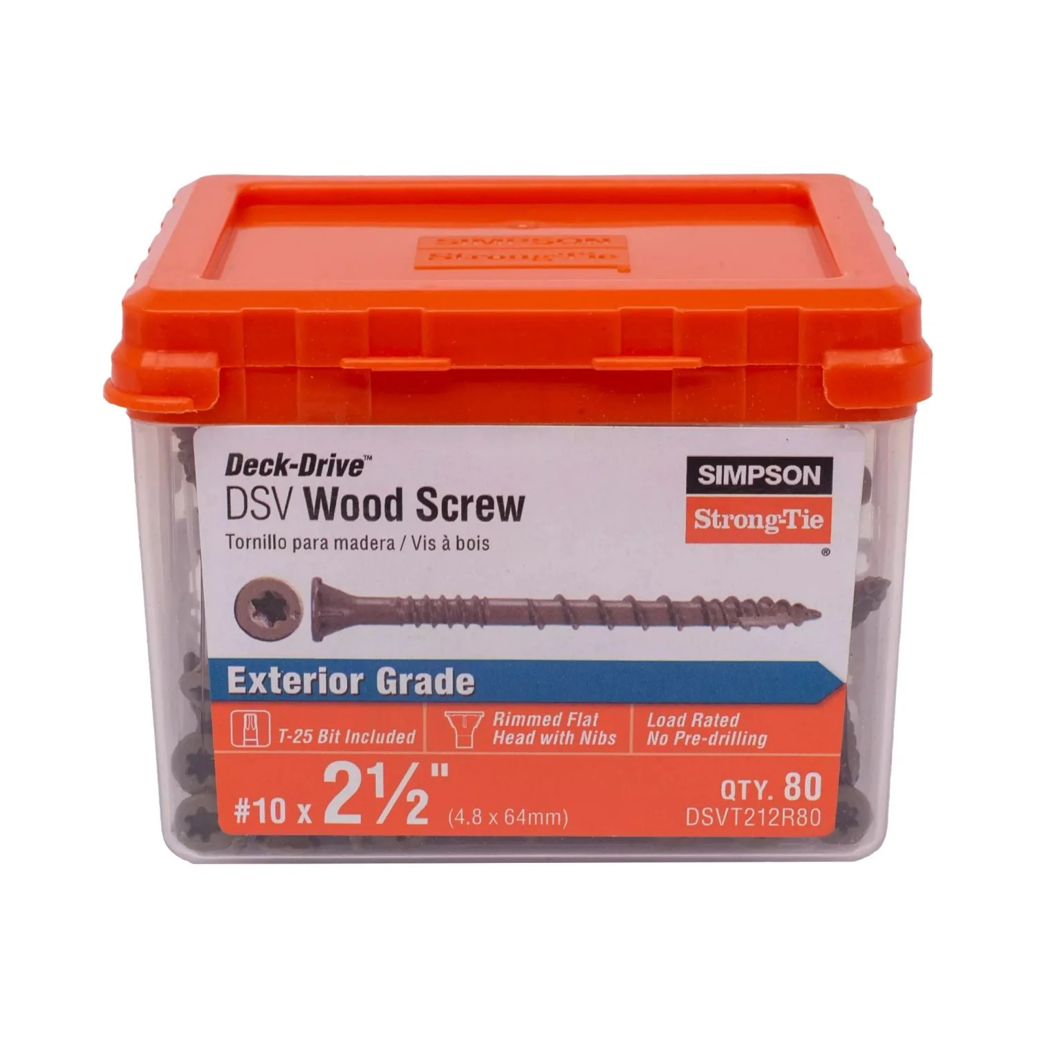 Simpson Strong-Tie DSVT212R80 Deck-Drive DSV WOOD Screw,  #10 x 2-1/2-in. T25, Flat Head, Quik Guard, Tan, 80-Pack - Image 2