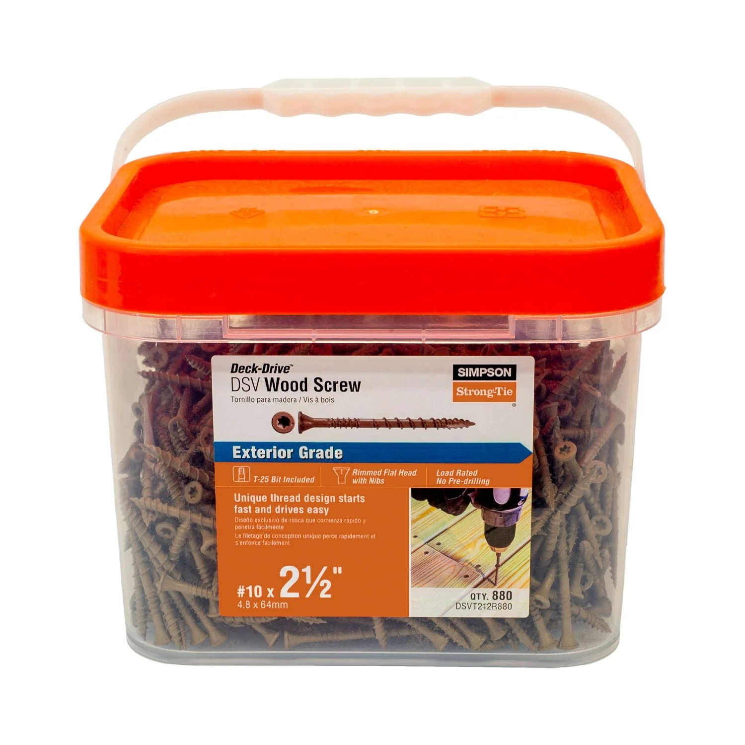 Simpson Strong-Tie DSVT212R880 Deck-Drive DSV WOOD Screw,  #10 x 2-1/2-in. T25, Flat Head, Quik Guard, Tan, 880-Pack - Image 2