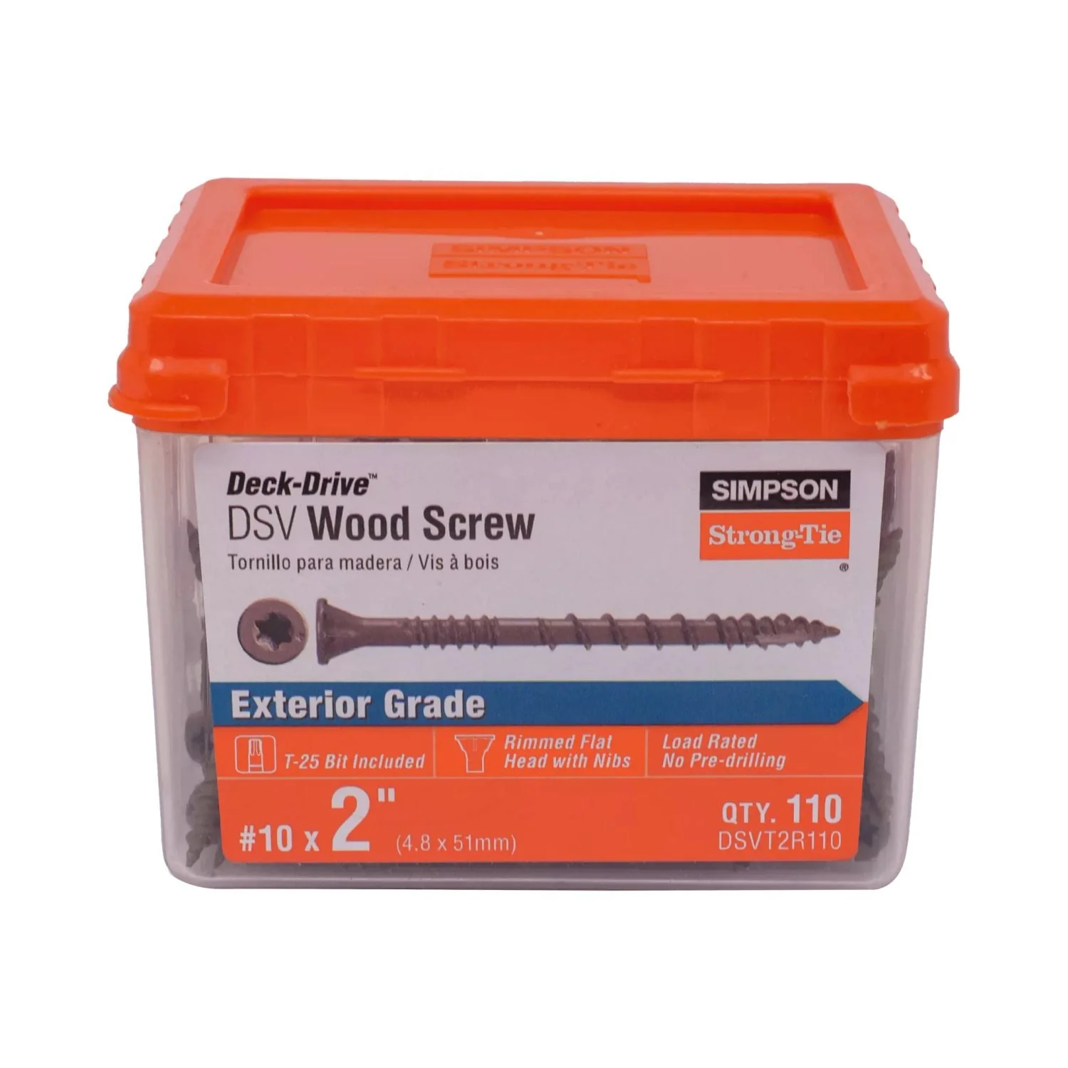 Simpson Strong-Tie DSVT2R110 Deck-Drive DSV WOOD Screw,  #10 x 2-in. T25, Flat Head, Quik Guard, Tan, 110-Pack - Image 2