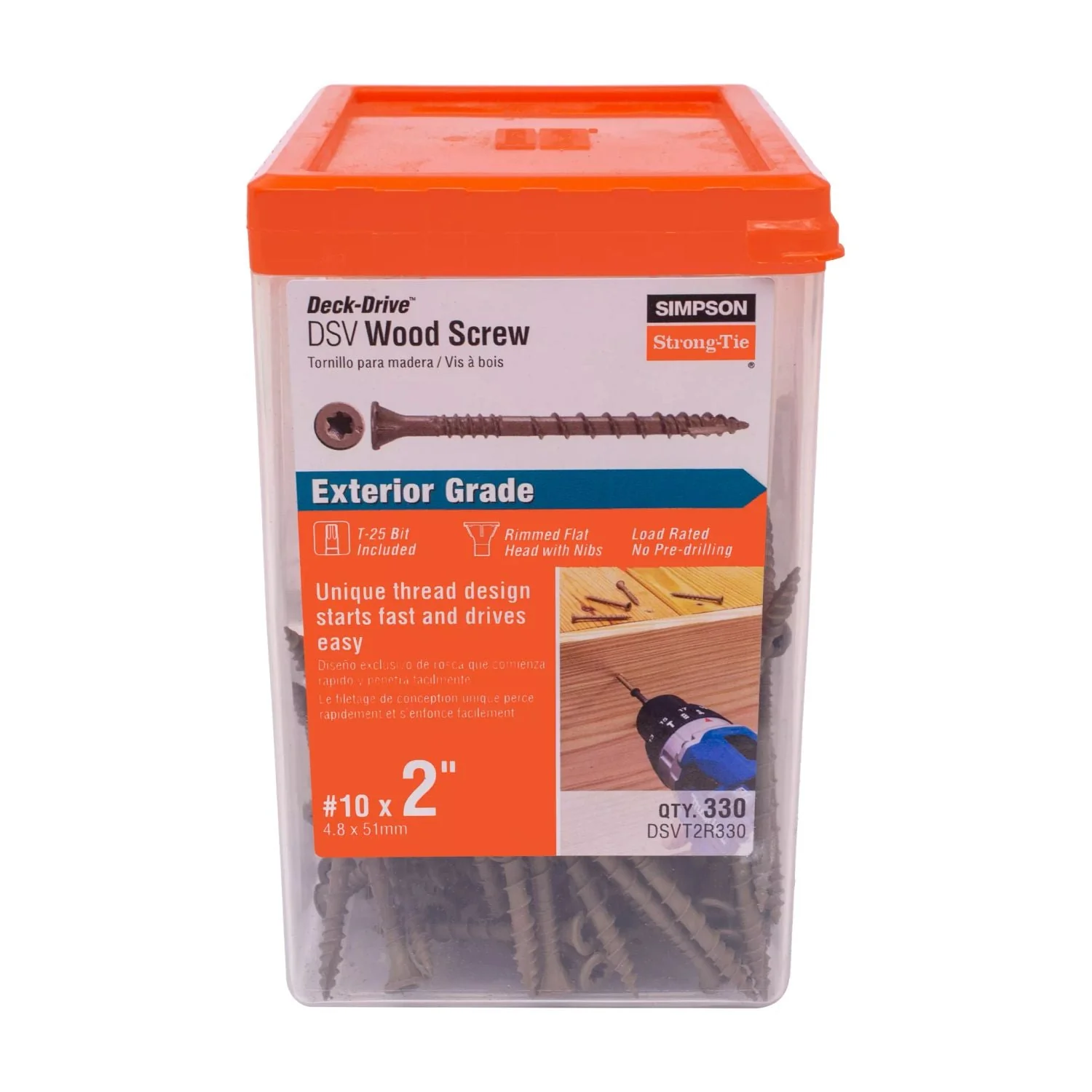 Simpson Strong-Tie DSVT2R330 Deck-Drive DSV WOOD Screw,  #10 x 2-in. T25, Flat Head, Quik Guard, Tan, 330-Pack - Image 2