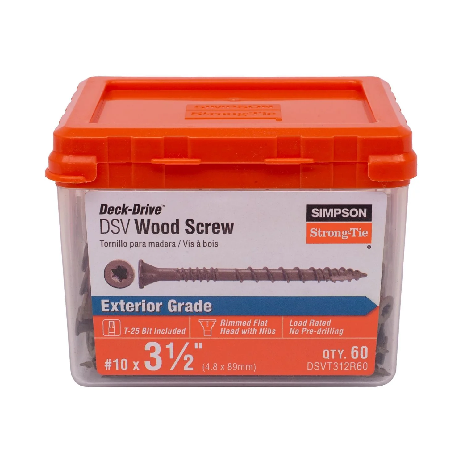 Simpson Strong-Tie DSVT312R60 Deck-Drive DSV WOOD Screw,  #10 x 3-1/2-in. T25, Flat Head, Quik Guard, Tan, 60-Pack - Image 2